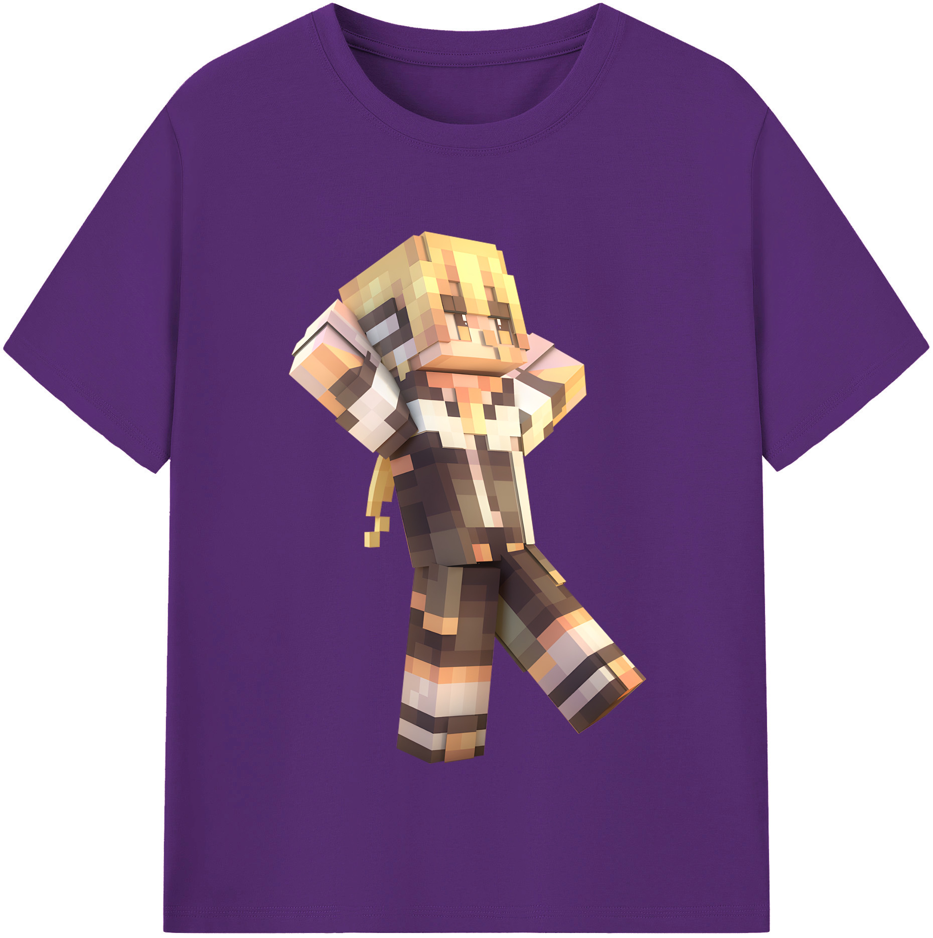 （画像用） マインクラフト ブロックの世界 Minecraft MC Block world 綿100％半袖Tシャツ（フロントプリント）