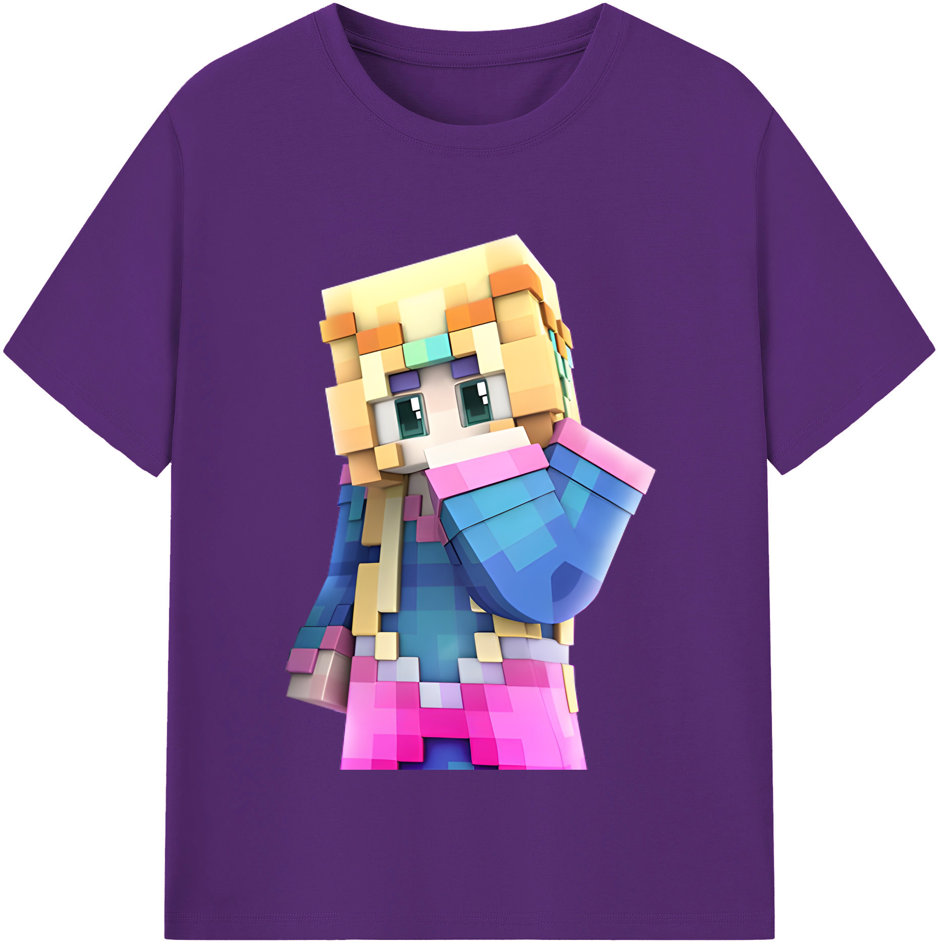 （画像用） マインクラフト ブロックの世界 Minecraft MC Block world 綿100％半袖Tシャツ（フロントプリント）