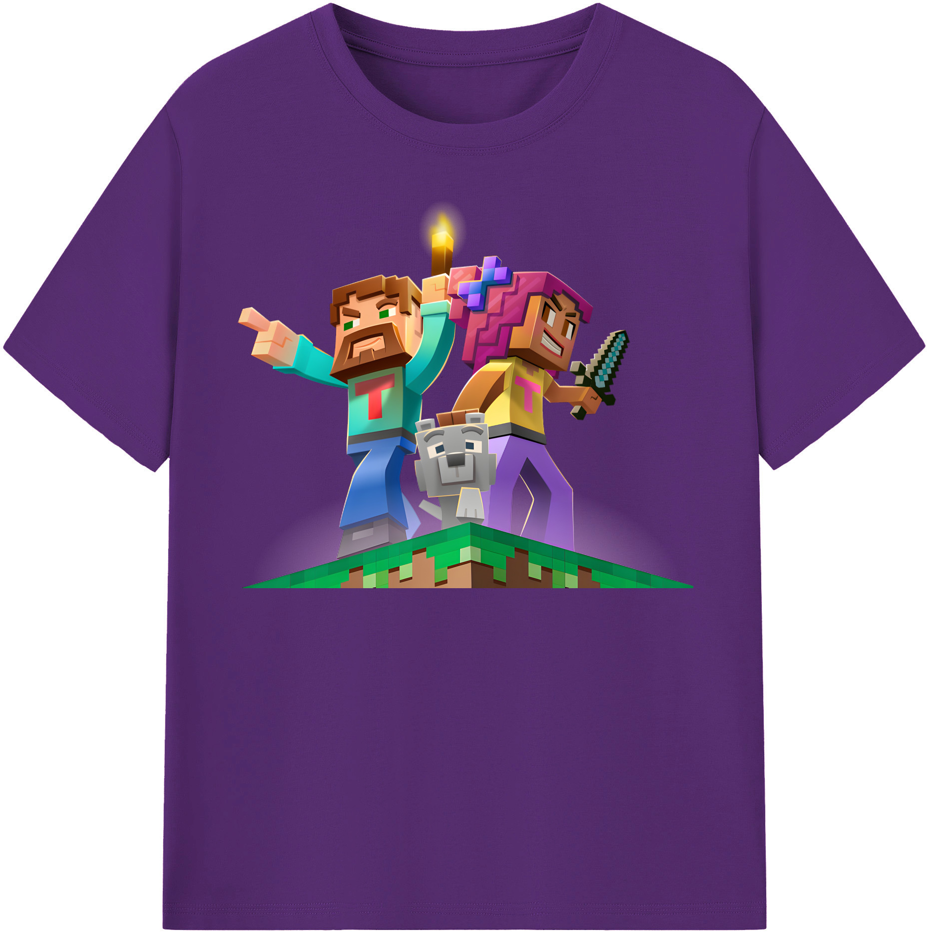 （画像用） マインクラフト ブロックの世界 Minecraft MC Block world 綿100％半袖Tシャツ（フロントプリント）