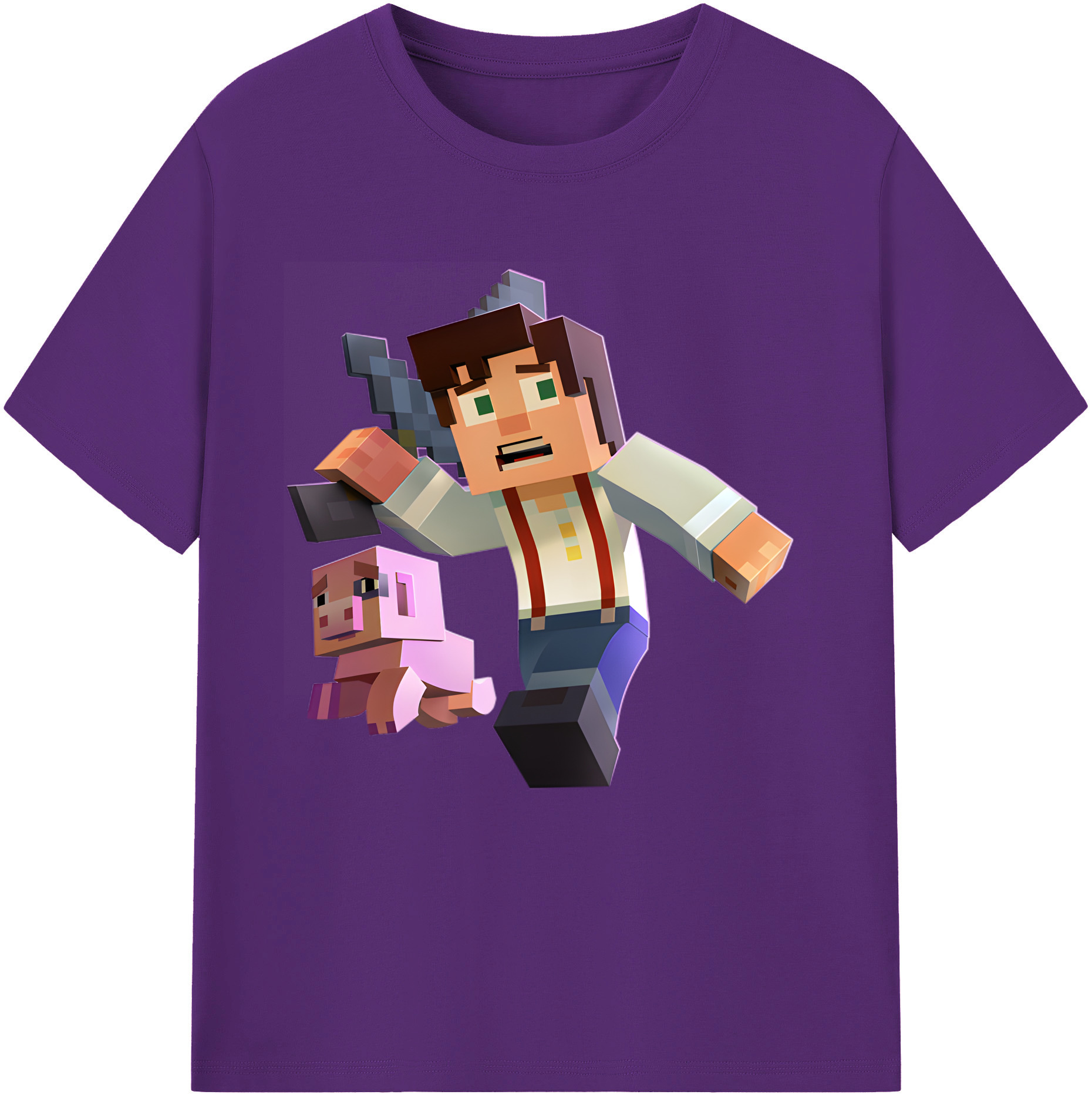 （画像用） マインクラフト ブロックの世界 Minecraft MC Block world 綿100％半袖Tシャツ（フロントプリント）
