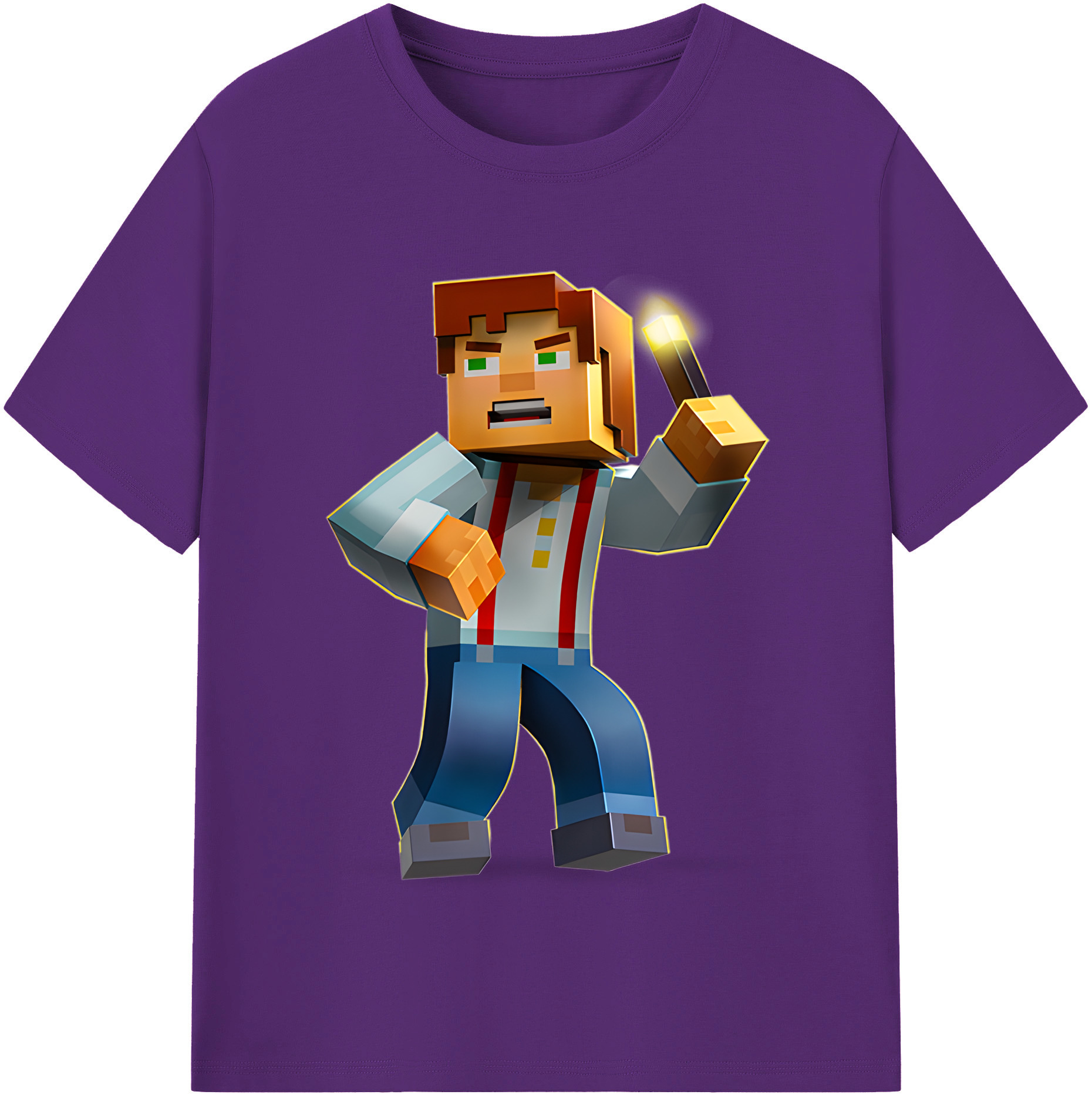 （画像用） マインクラフト ブロックの世界 Minecraft MC Block world 綿100％半袖Tシャツ（フロントプリント）