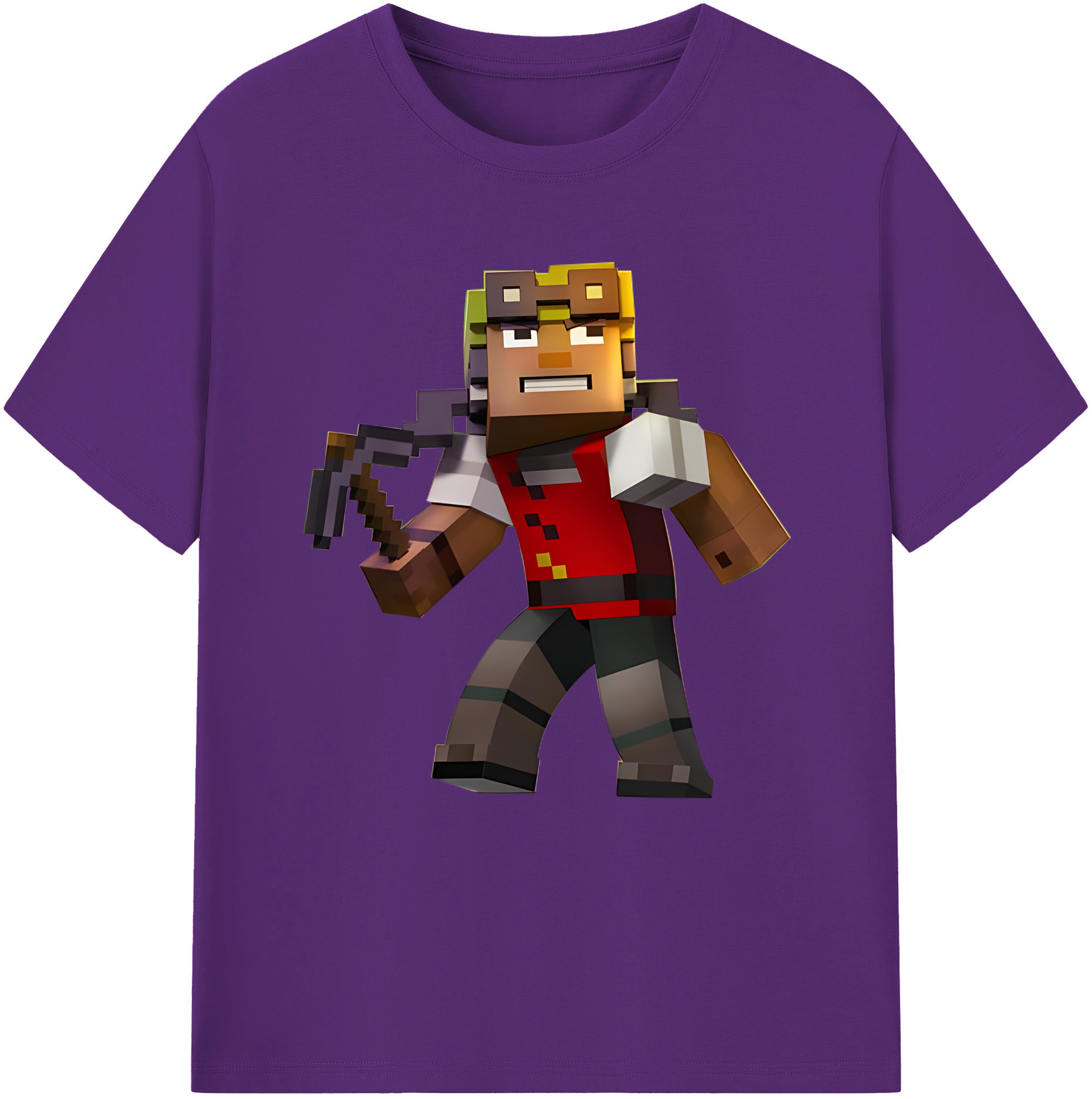（画像用） マインクラフト ブロックの世界 Minecraft MC Block world 綿100％半袖Tシャツ（フロントプリント）