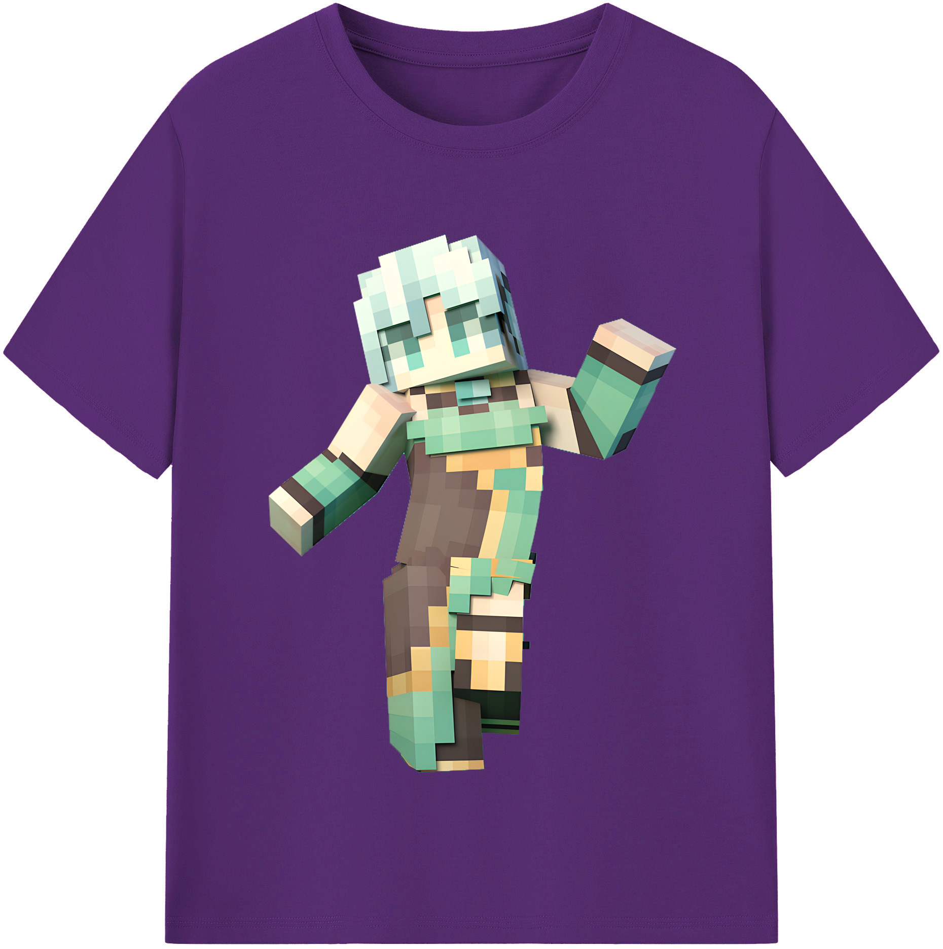 （画像用） マインクラフト ブロックの世界 Minecraft MC Block world 綿100％半袖Tシャツ（フロントプリント）