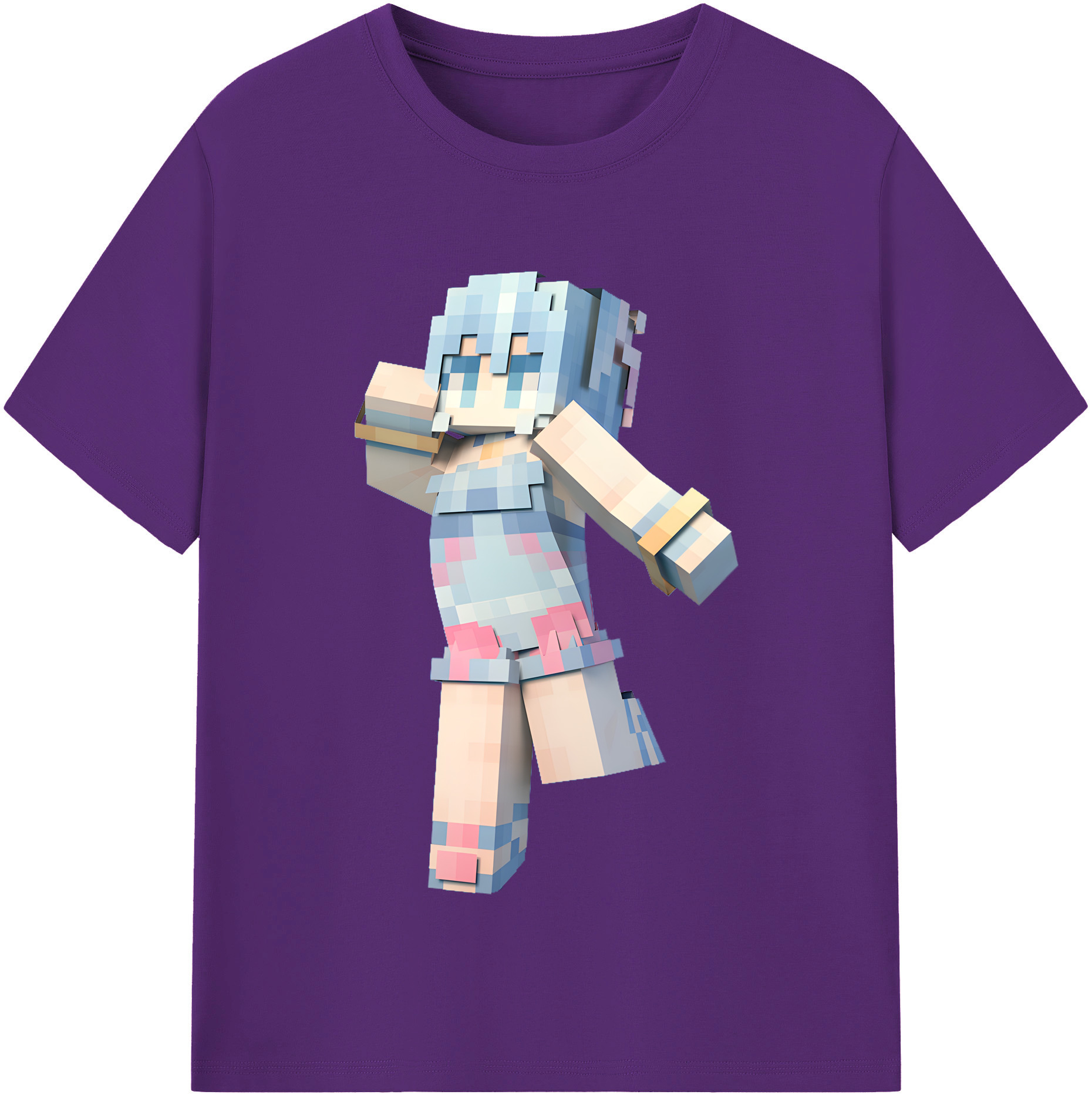（画像用） マインクラフト ブロックの世界 Minecraft MC Block world 綿100％半袖Tシャツ（フロントプリント）