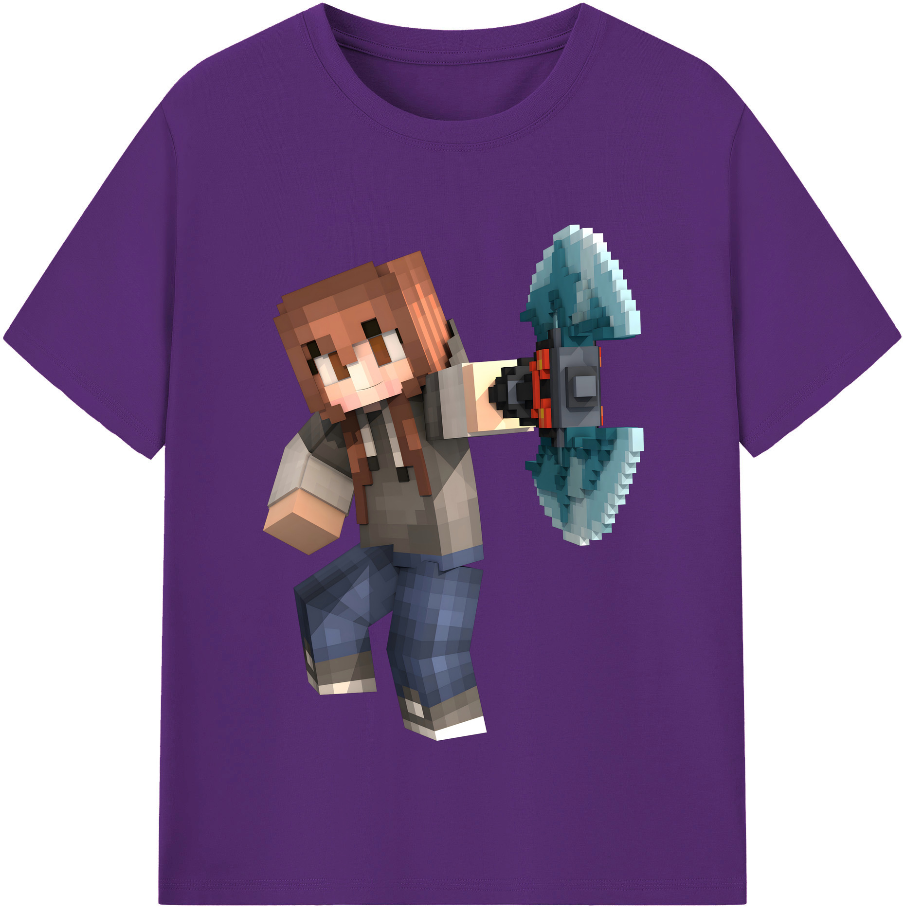 （画像用） マインクラフト ブロックの世界 Minecraft MC Block world 綿100％半袖Tシャツ（フロントプリント）