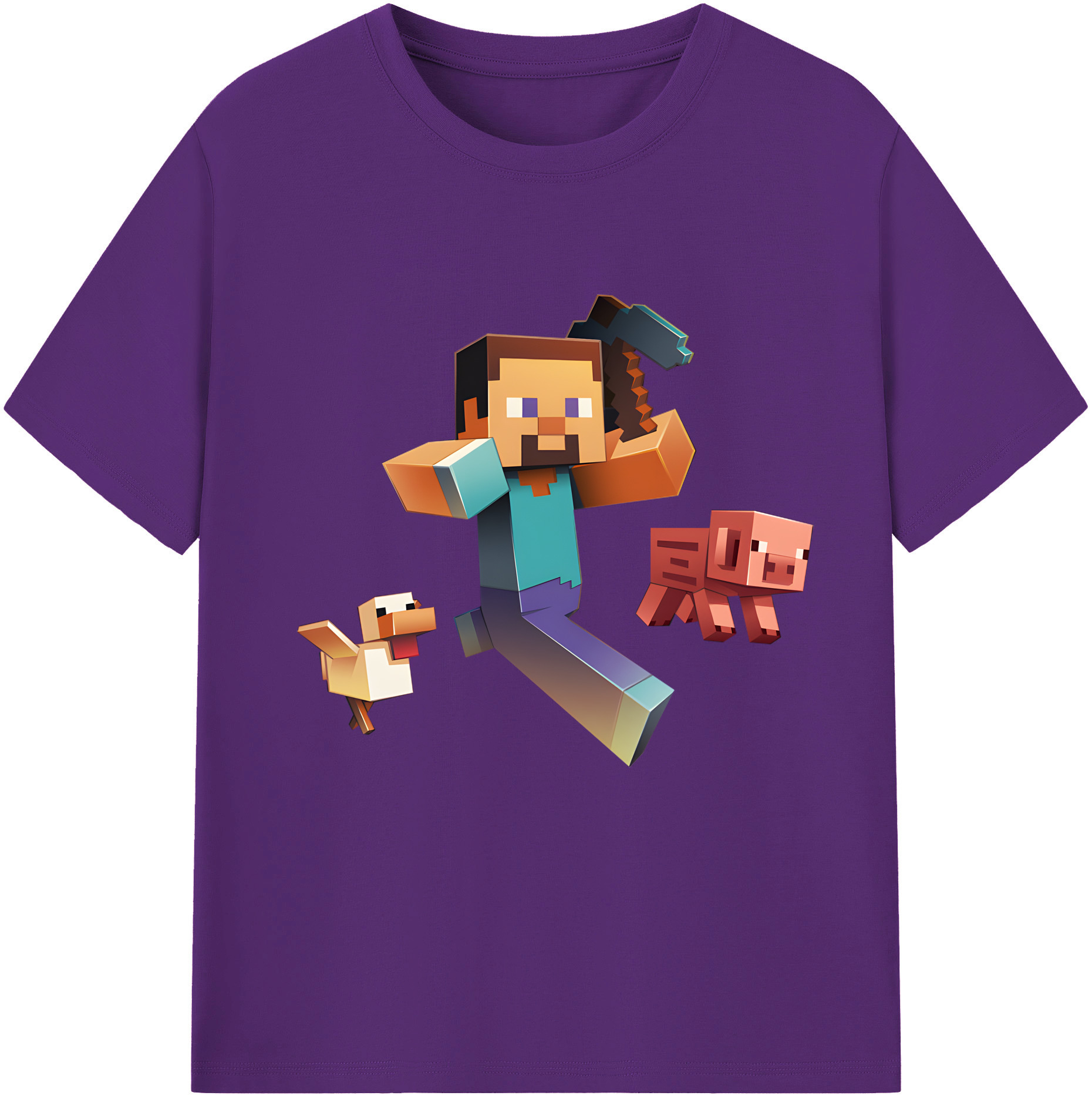 （画像用） マインクラフト ブロックの世界 Minecraft MC Block world 綿100％半袖Tシャツ（フロントプリント）