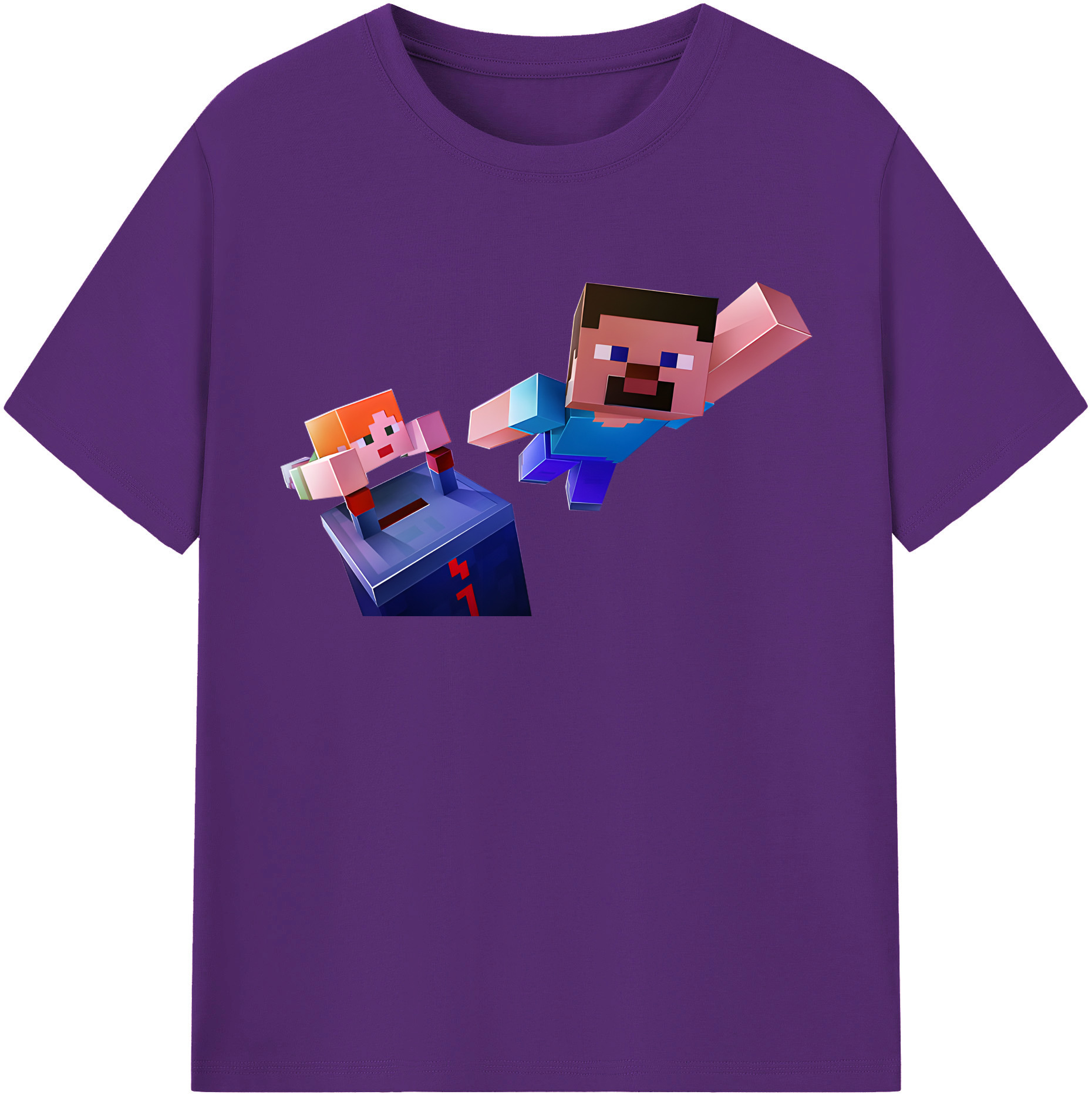 （画像用） マインクラフト ブロックの世界 Minecraft MC Block world 綿100％半袖Tシャツ（フロントプリント）