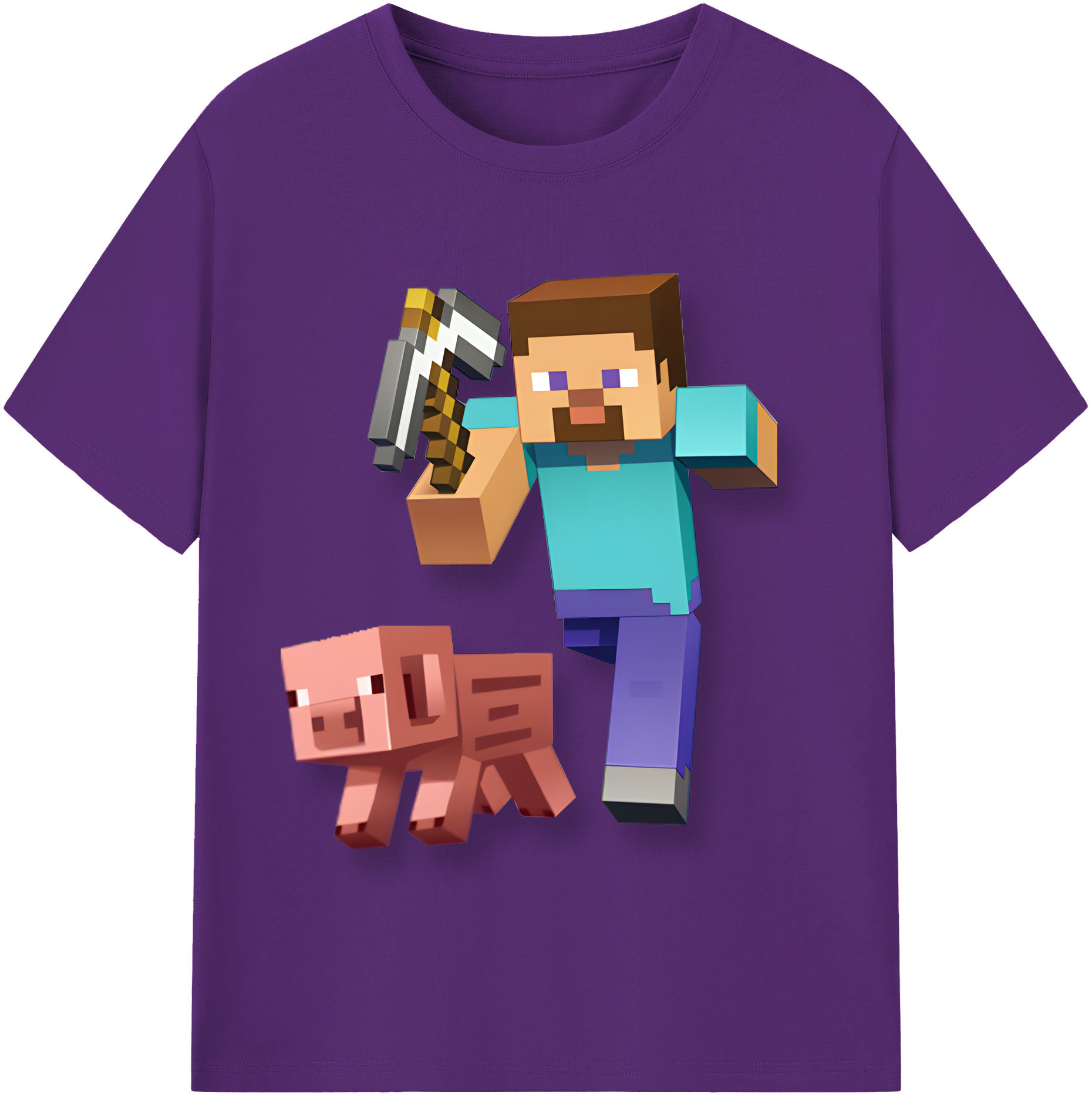（画像用） マインクラフト ブロックの世界 Minecraft MC Block world 綿100％半袖Tシャツ（フロントプリント）