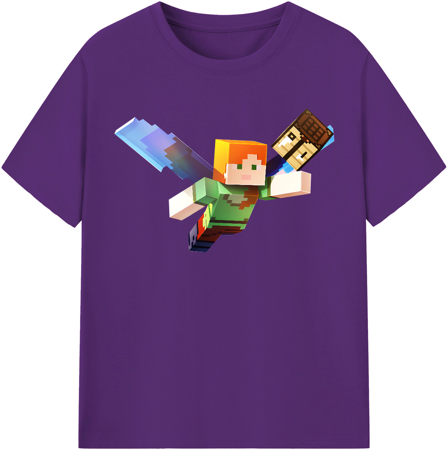 （画像用） マインクラフト ブロックの世界 Minecraft MC Block world 綿100％半袖Tシャツ（フロントプリント）