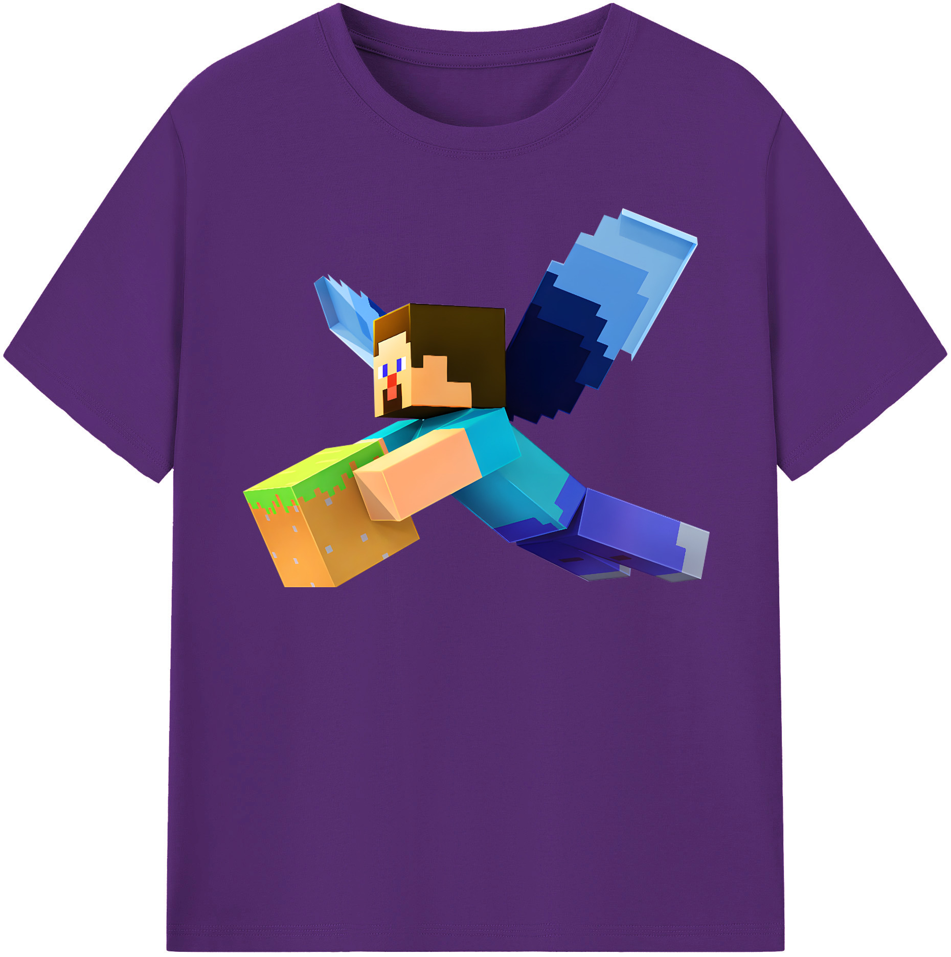（画像用） マインクラフト ブロックの世界 Minecraft MC Block world 綿100％半袖Tシャツ（フロントプリント）