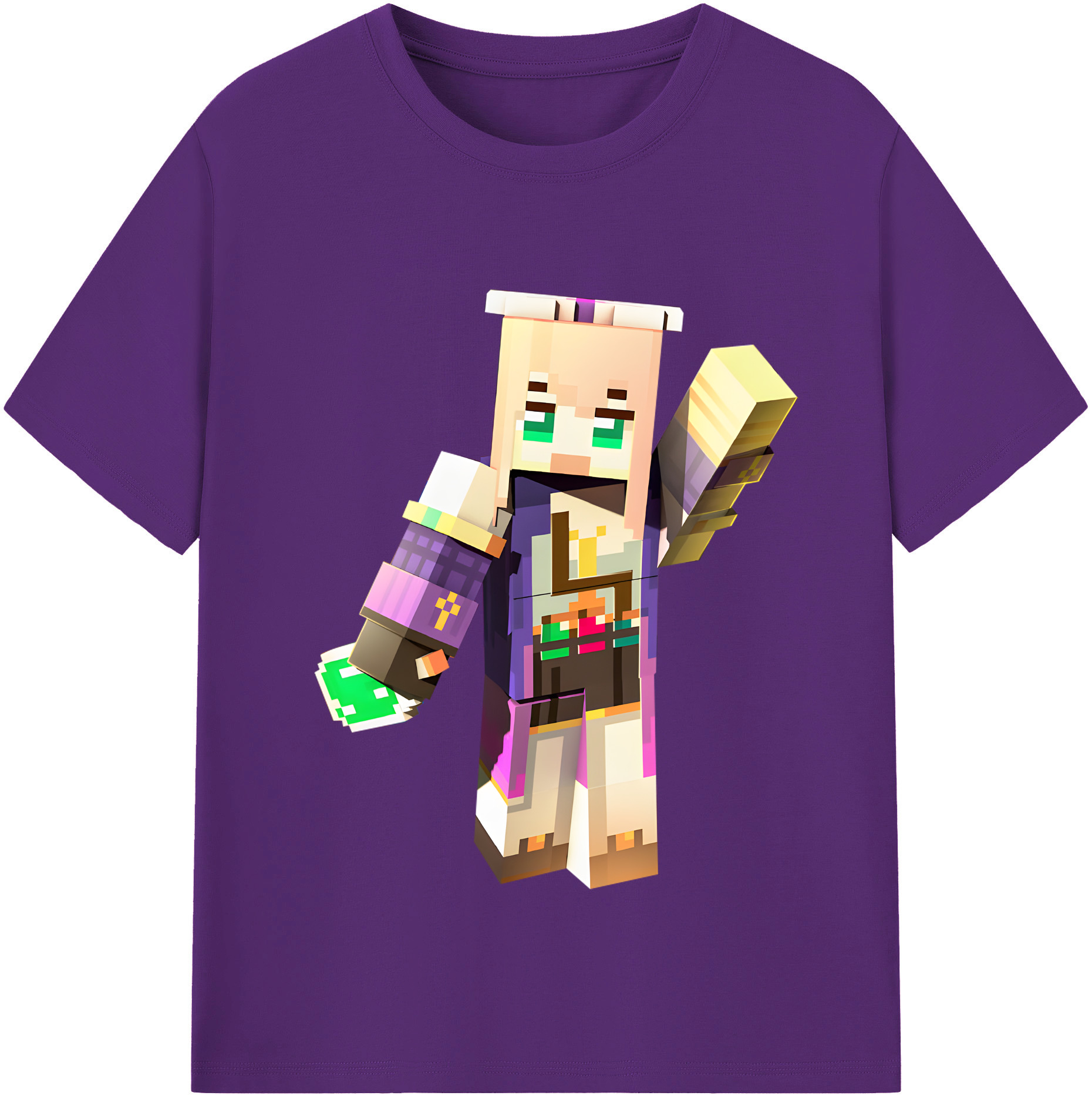 （画像用） マインクラフト ブロックの世界 Minecraft MC Block world 綿100％半袖Tシャツ（フロントプリント）