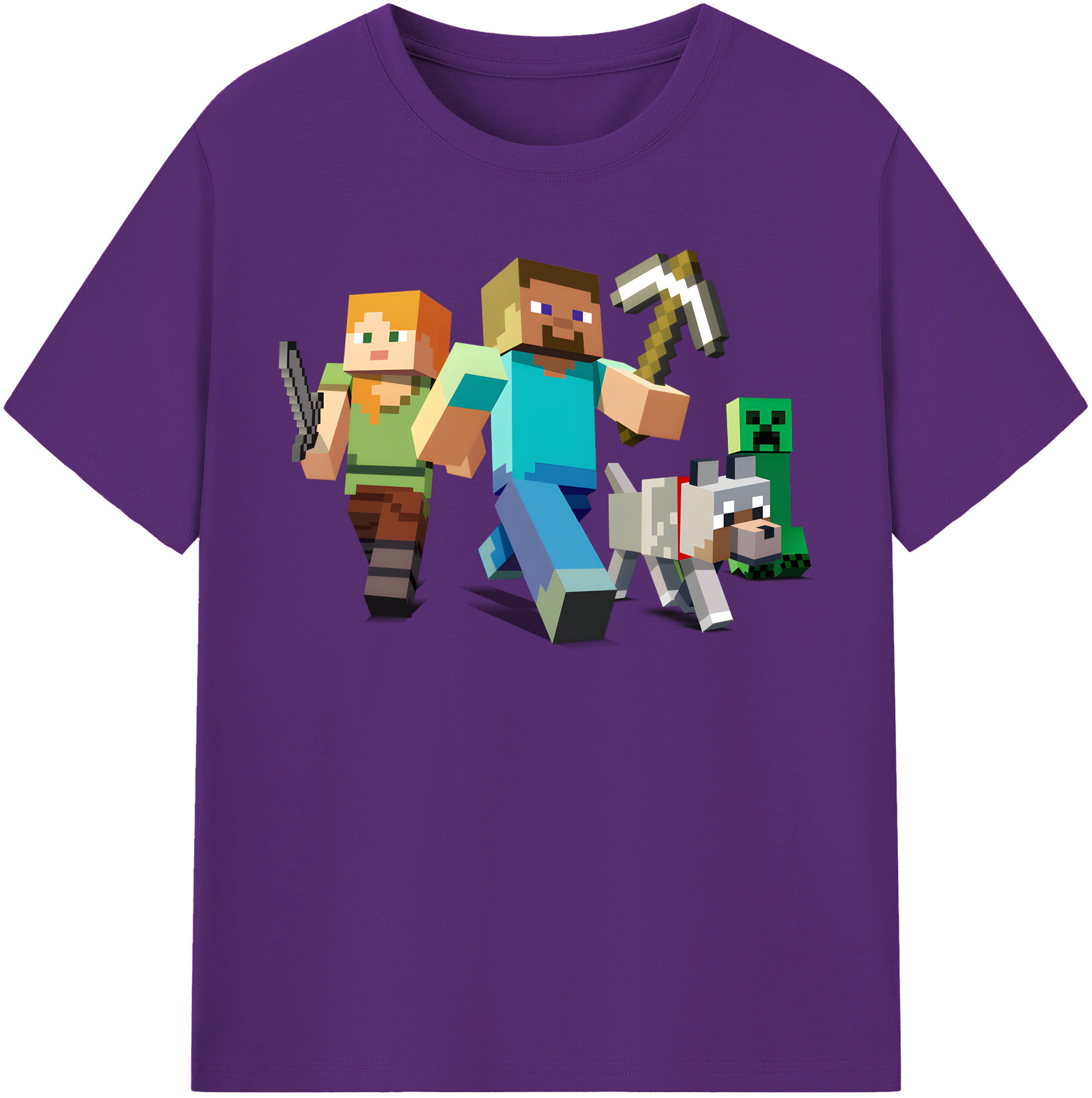 （画像用） マインクラフト ブロックの世界 Minecraft MC Block world 綿100％半袖Tシャツ（フロントプリント）
