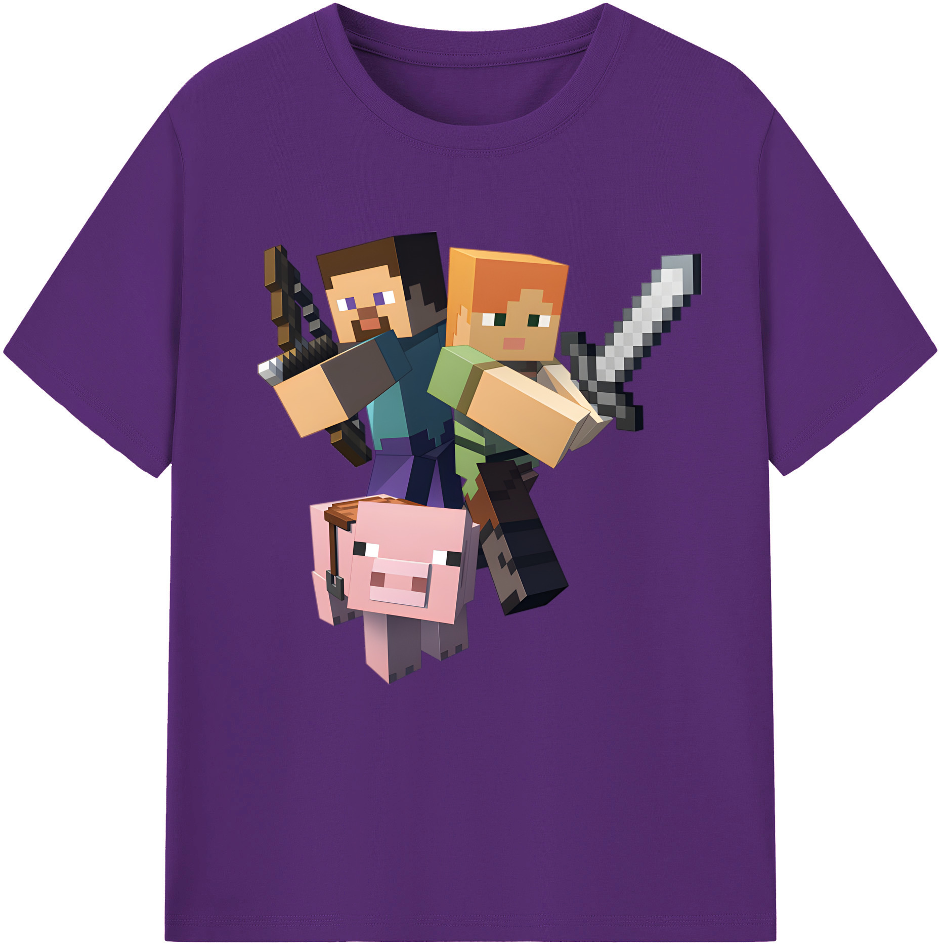 （画像用） マインクラフト ブロックの世界 Minecraft MC Block world 綿100％半袖Tシャツ（フロントプリント）