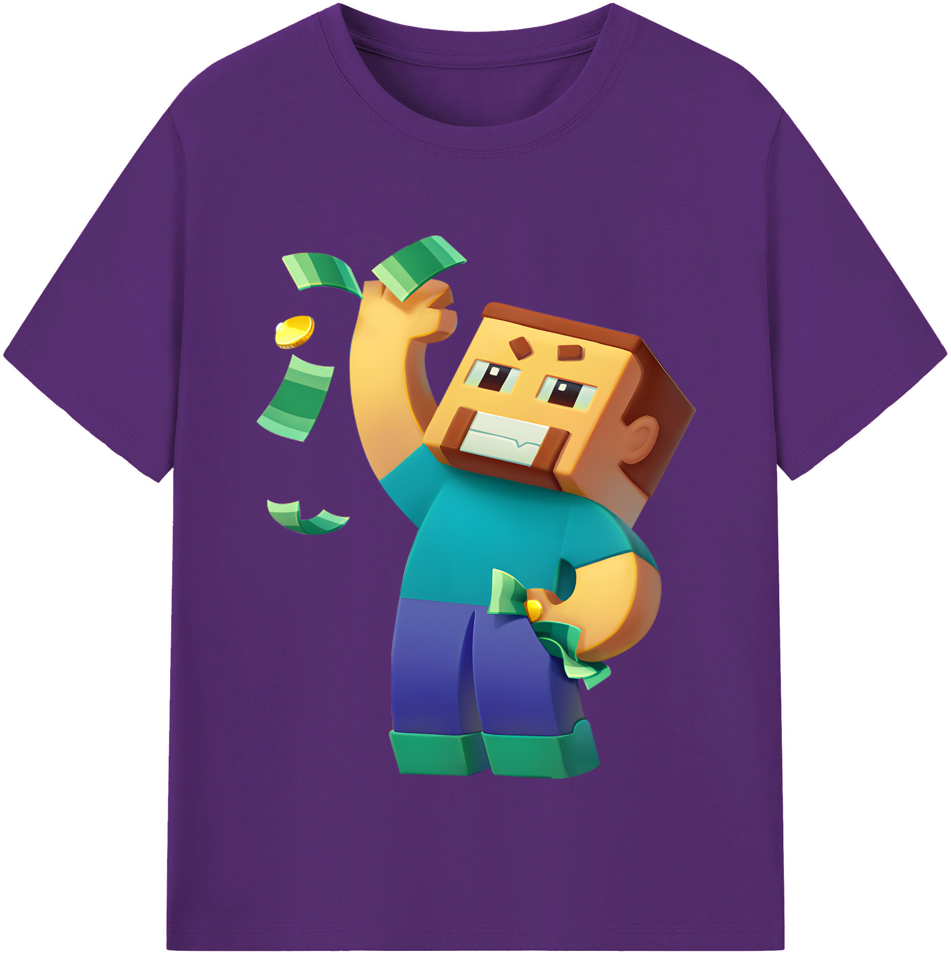 （画像用） マインクラフト ブロックの世界 Minecraft MC Block world 綿100％半袖Tシャツ（フロントプリント）