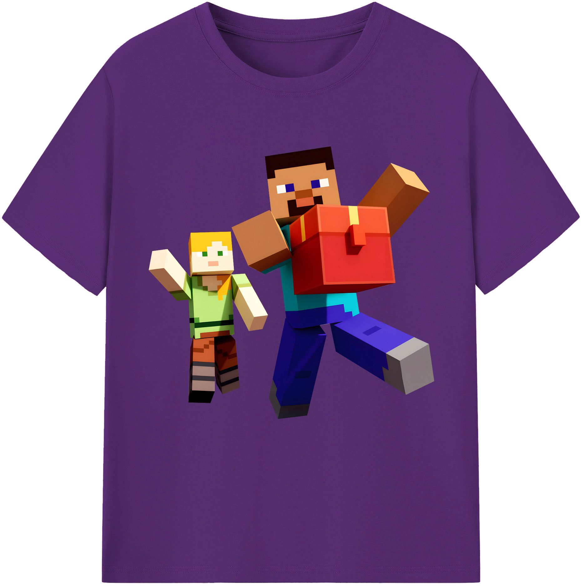 （画像用） マインクラフト ブロックの世界 Minecraft MC Block world 綿100％半袖Tシャツ（フロントプリント）
