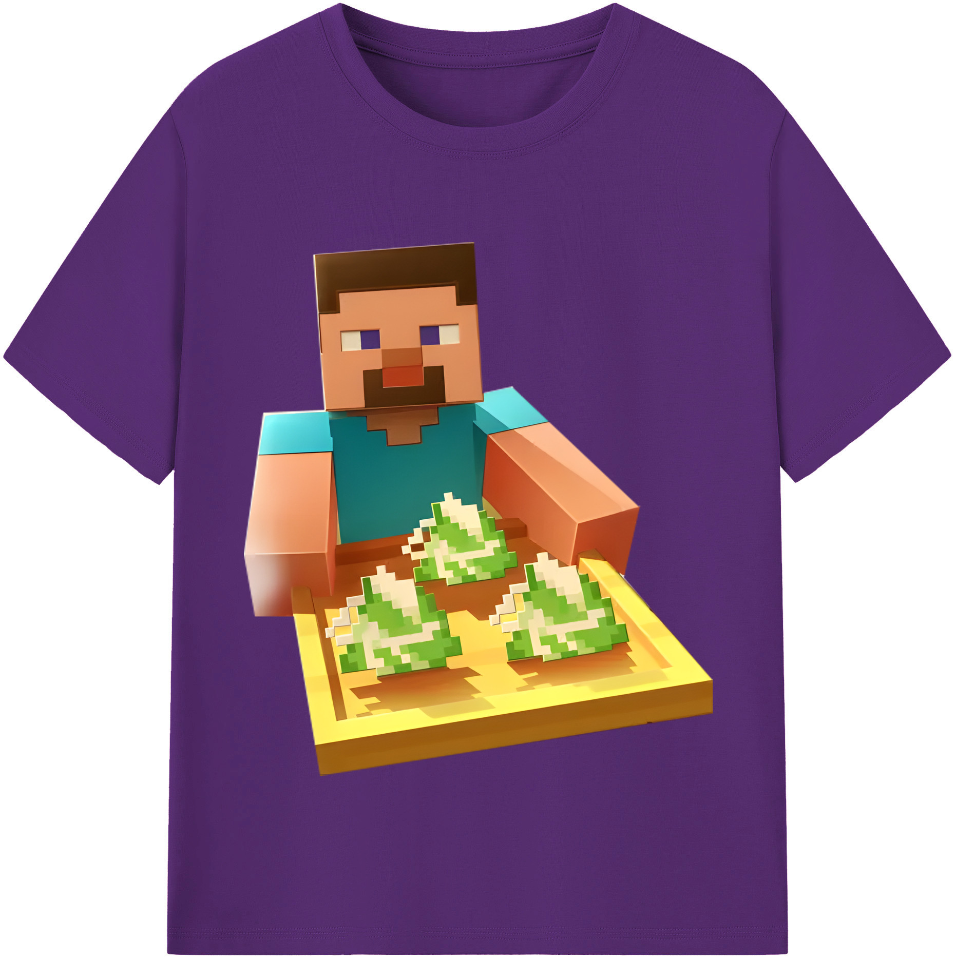 （画像用） マインクラフト ブロックの世界 Minecraft MC Block world 綿100％半袖Tシャツ（フロントプリント）