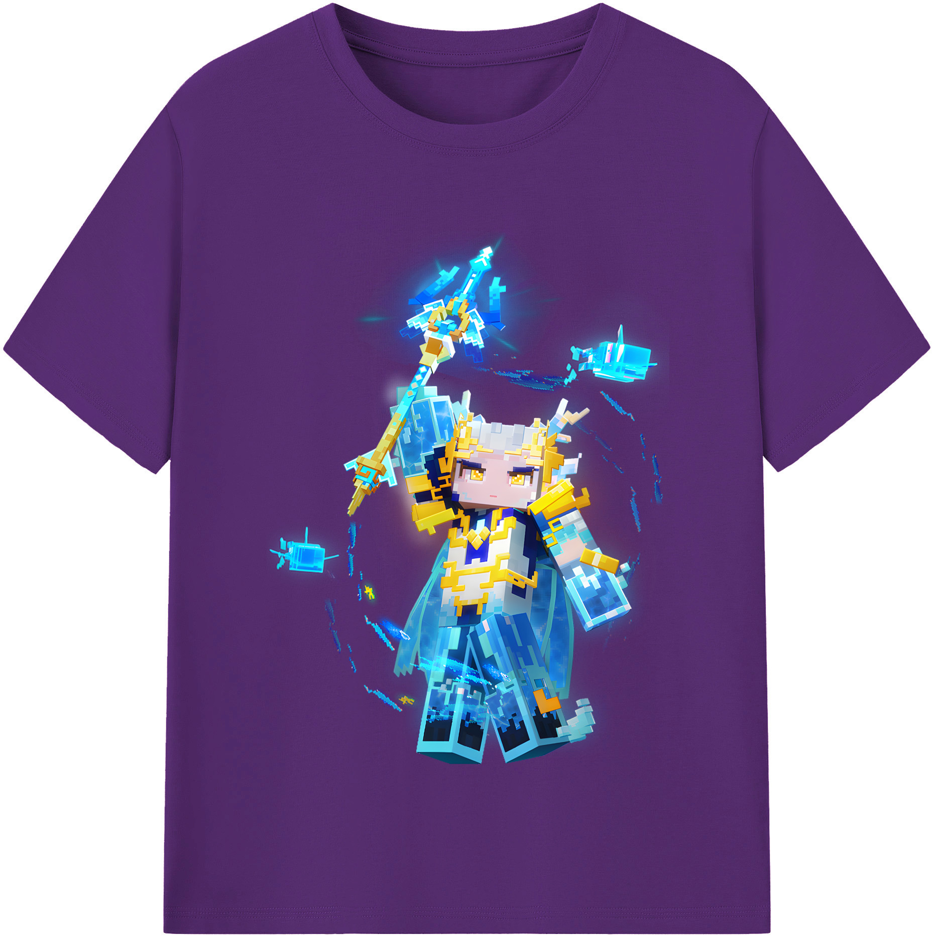 （画像用） マインクラフト ブロックの世界 Minecraft MC Block world 綿100％半袖Tシャツ（フロントプリント）