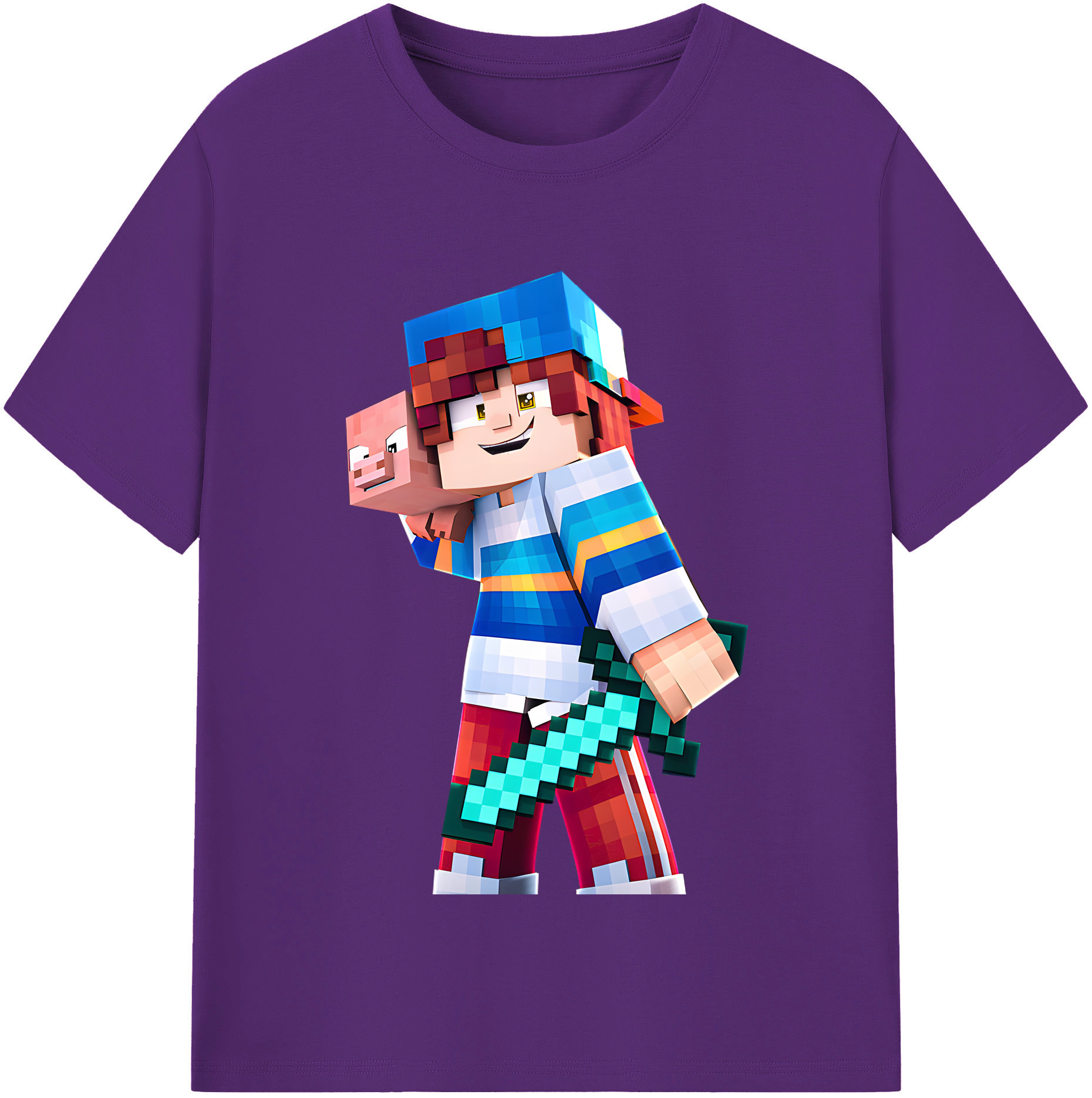 （画像用） マインクラフト ブロックの世界 Minecraft MC Block world 綿100％半袖Tシャツ（フロントプリント）