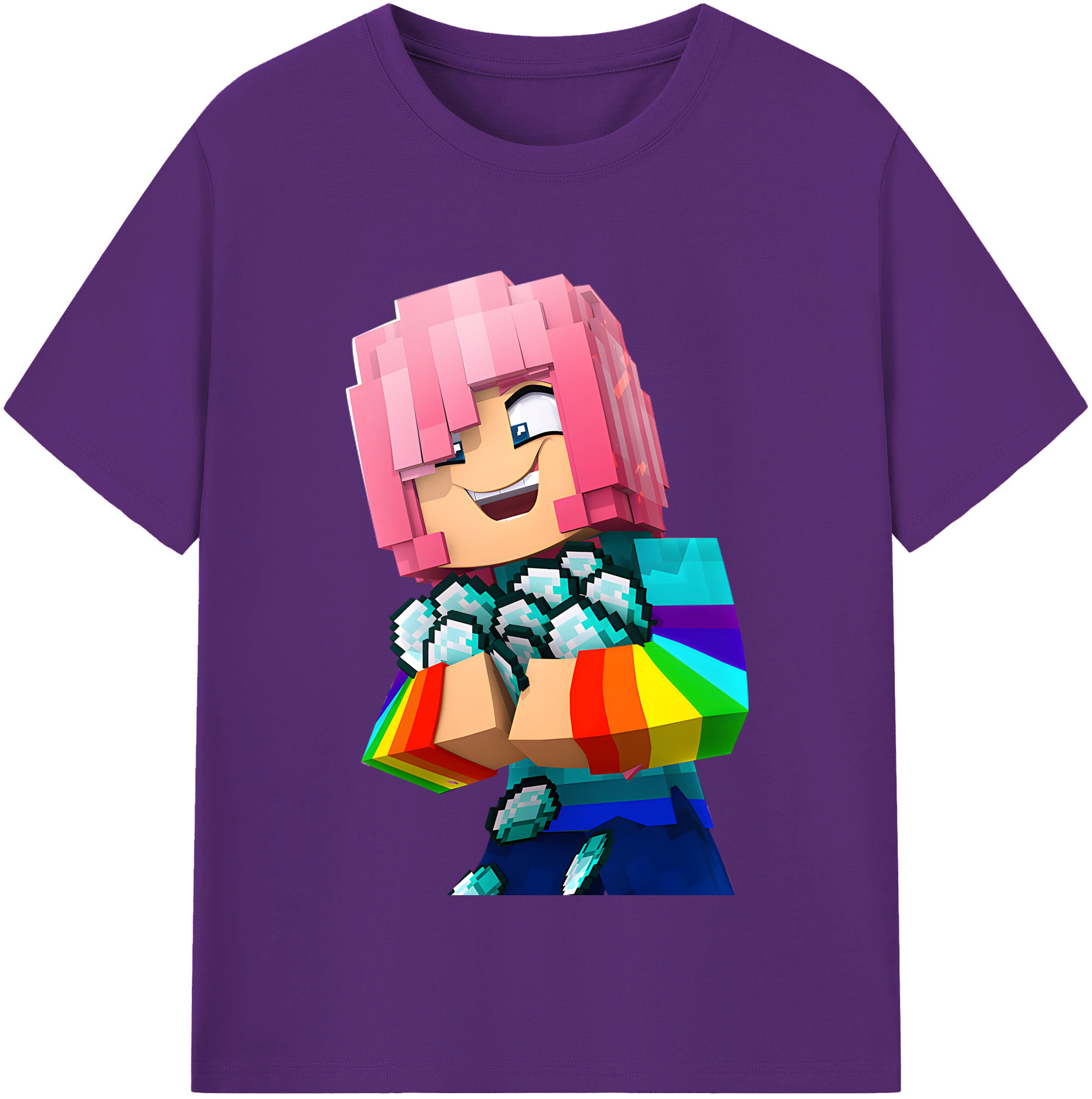 （画像用） マインクラフト ブロックの世界 Minecraft MC Block world 綿100％半袖Tシャツ（フロントプリント）