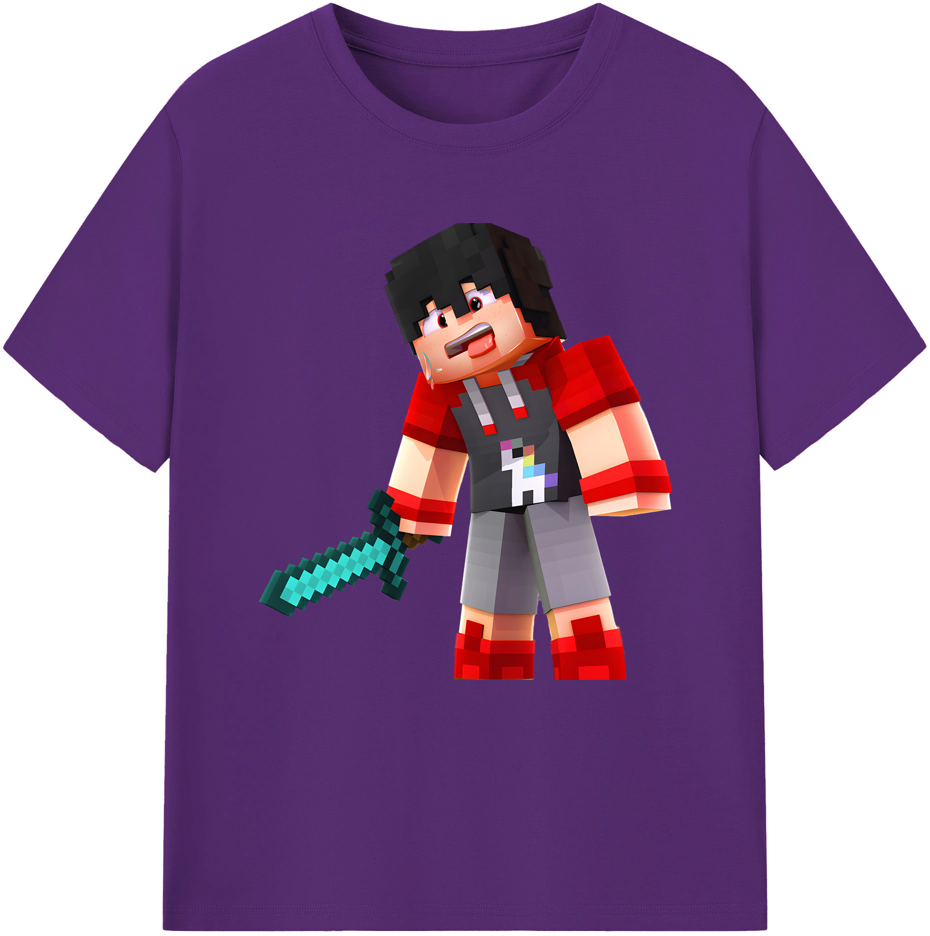 （画像用） マインクラフト ブロックの世界 Minecraft MC Block world 綿100％半袖Tシャツ（フロントプリント）