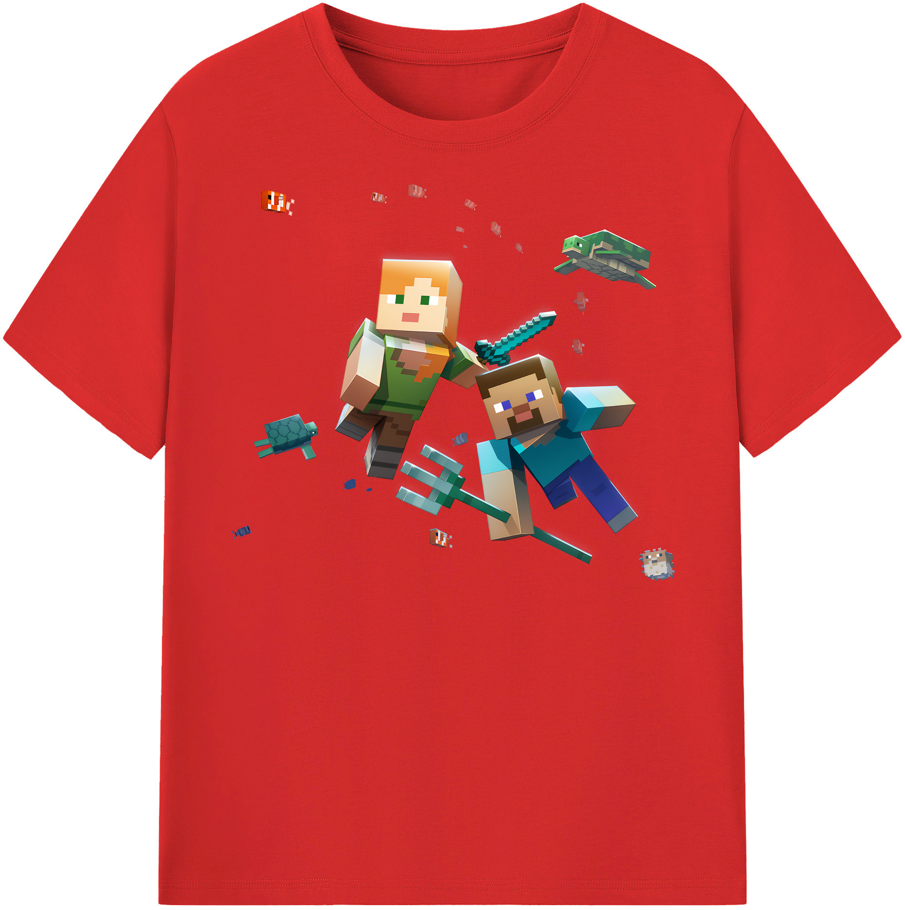 （画像用） マインクラフト ブロックの世界 Minecraft MC Block world 綿100％半袖Tシャツ（フロントプリント）