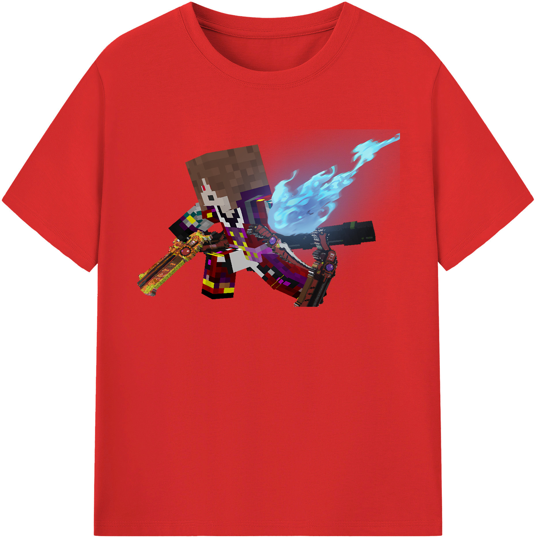 （画像用） マインクラフト ブロックの世界 Minecraft MC Block world 綿100％半袖Tシャツ（フロントプリント）