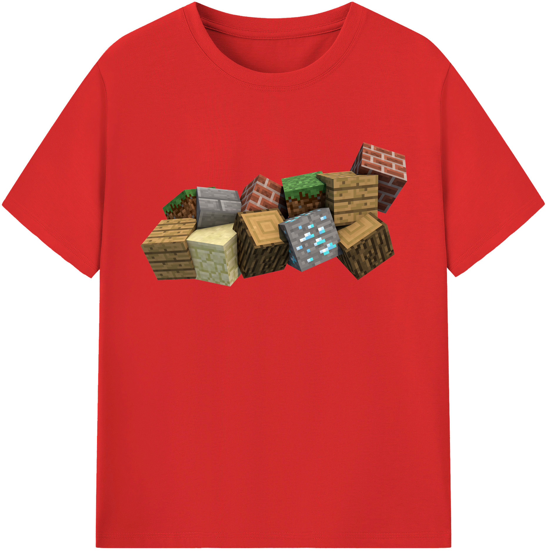 （画像用） マインクラフト ブロックの世界 Minecraft MC Block world 綿100％半袖Tシャツ（フロントプリント）