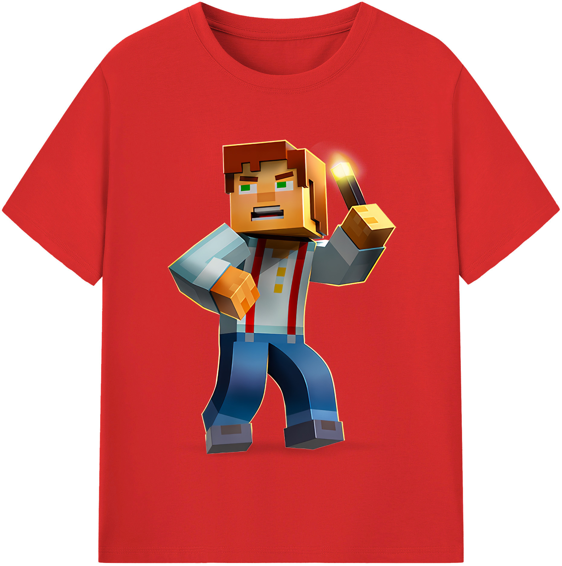 （画像用） マインクラフト ブロックの世界 Minecraft MC Block world 綿100％半袖Tシャツ（フロントプリント）