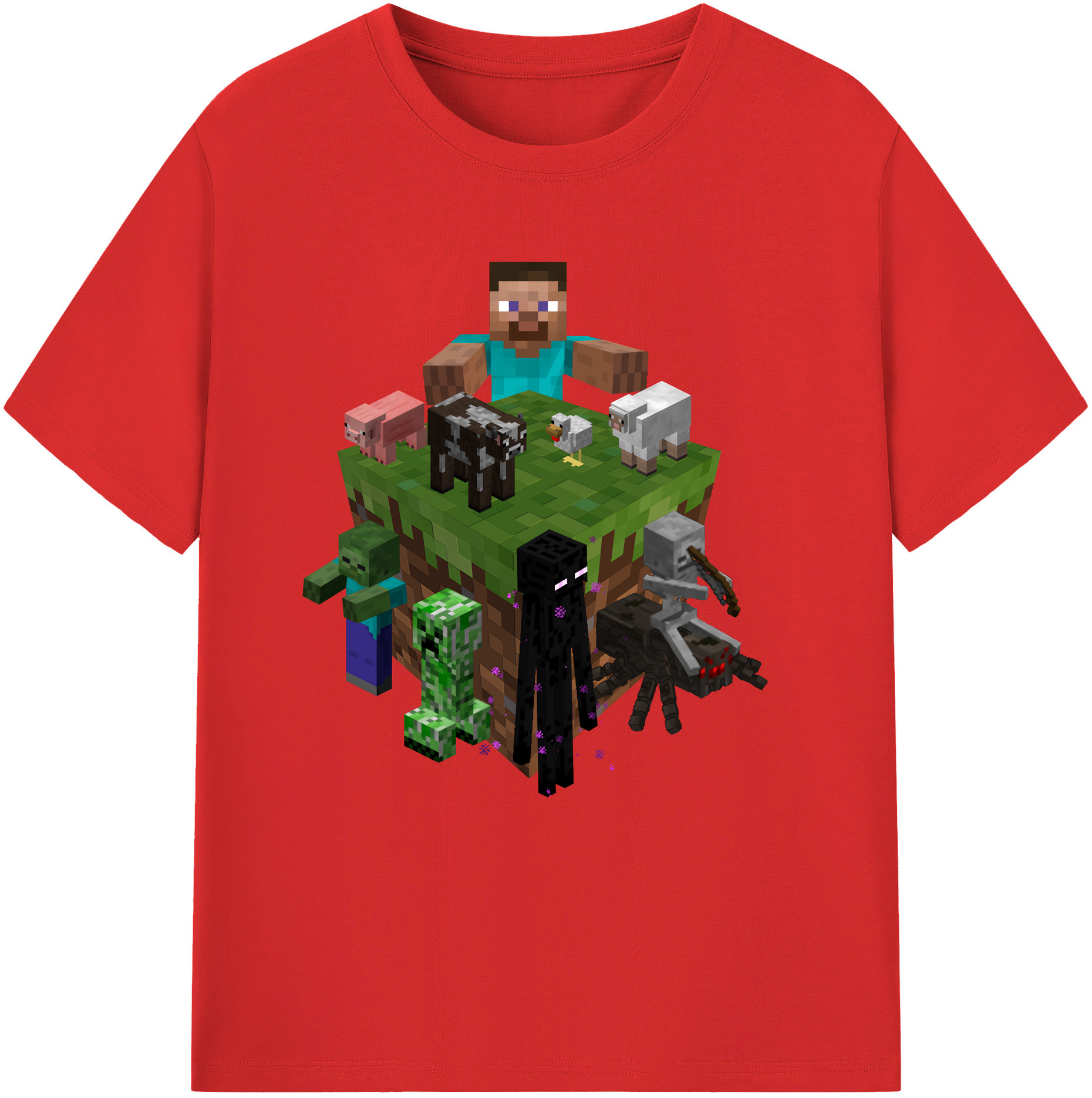 （画像用） マインクラフト ブロックの世界 Minecraft MC Block world 綿100％半袖Tシャツ（フロントプリント）