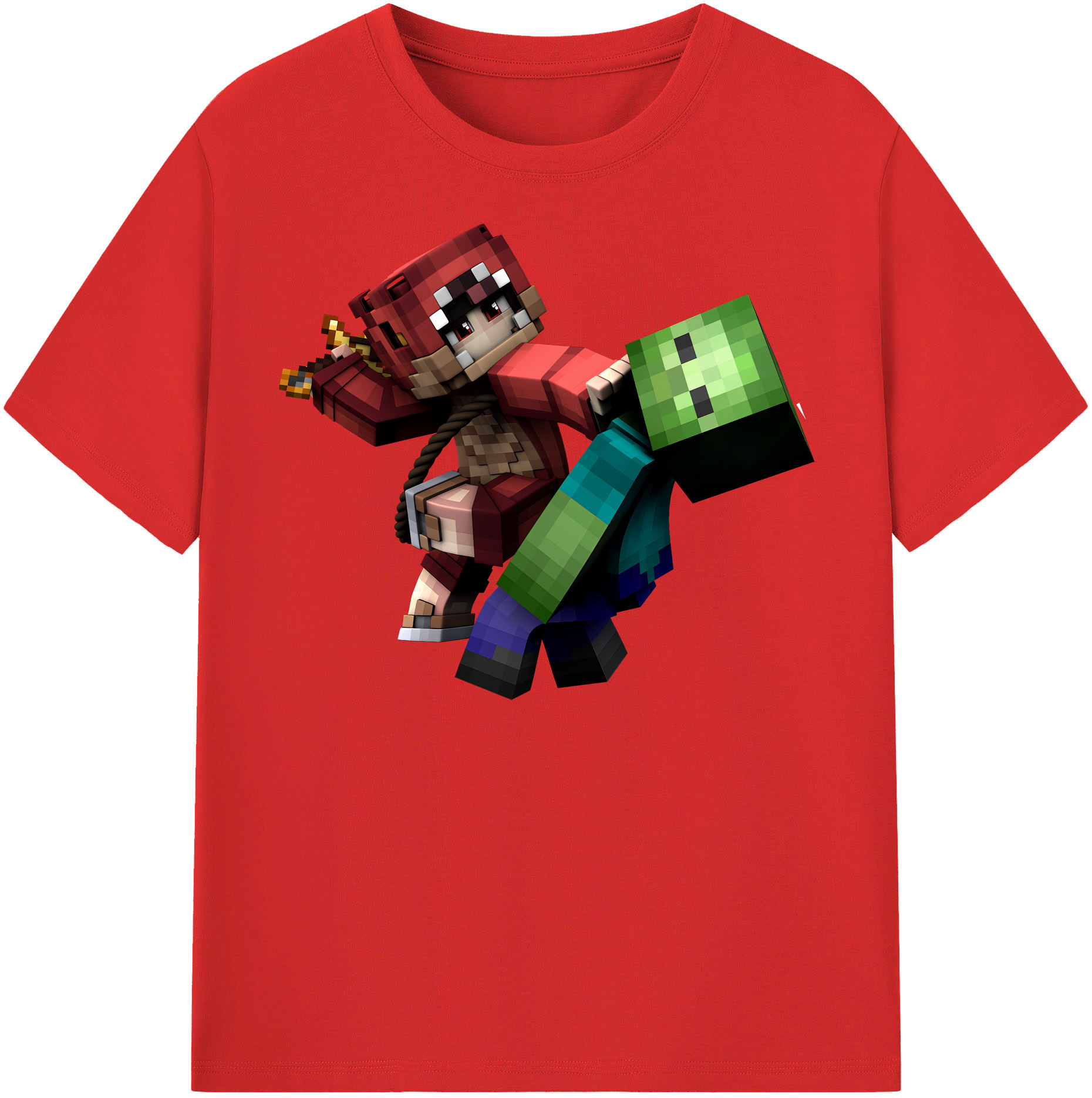 （画像用） マインクラフト ブロックの世界 Minecraft MC Block world 綿100％半袖Tシャツ（フロントプリント）