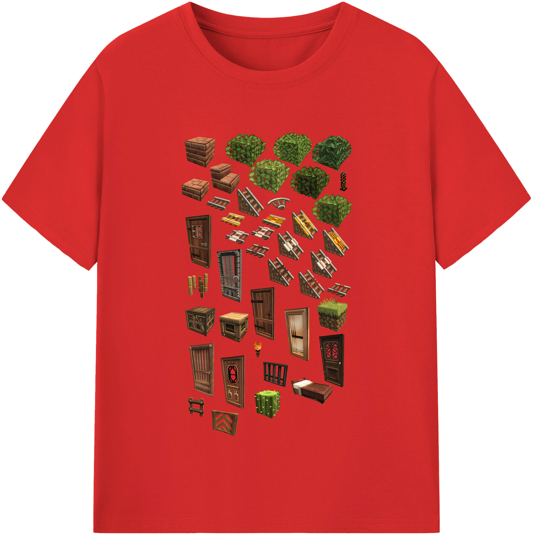 （画像用） マインクラフト ブロックの世界 Minecraft MC Block world 綿100％半袖Tシャツ（フロントプリント）