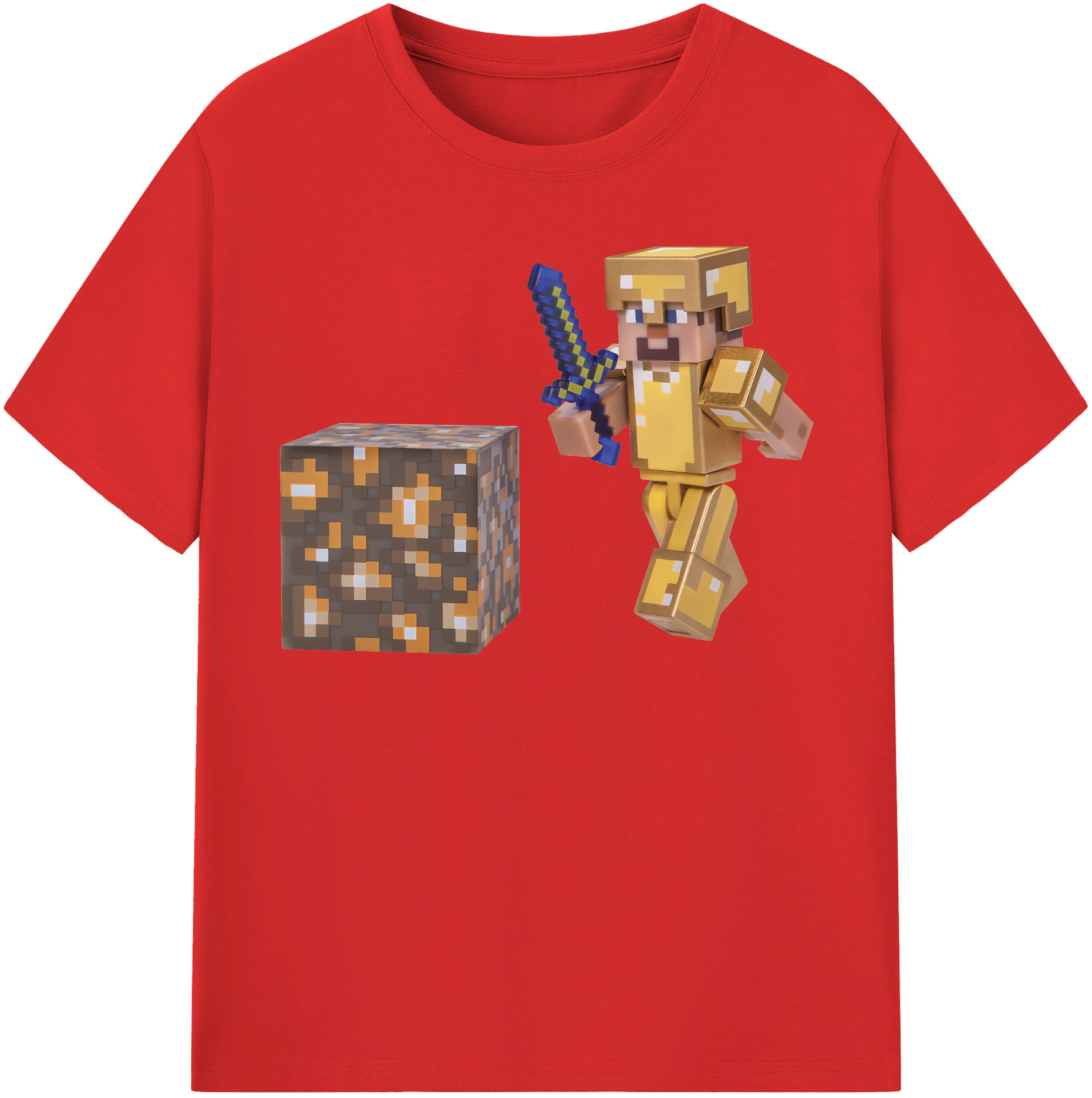 （画像用） マインクラフト ブロックの世界 Minecraft MC Block world 綿100％半袖Tシャツ（フロントプリント）