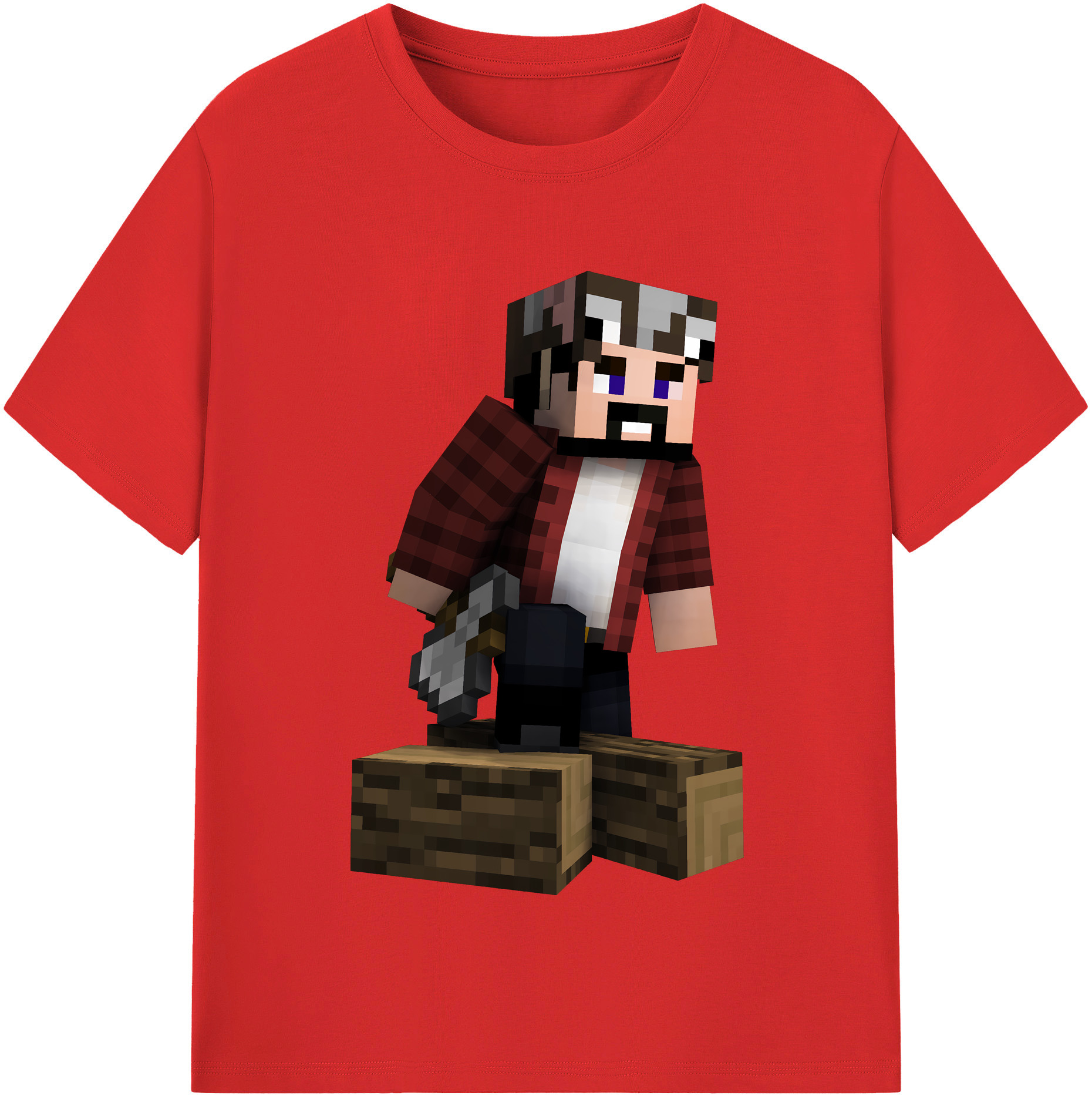 （画像用） マインクラフト ブロックの世界 Minecraft MC Block world 綿100％半袖Tシャツ（フロントプリント）