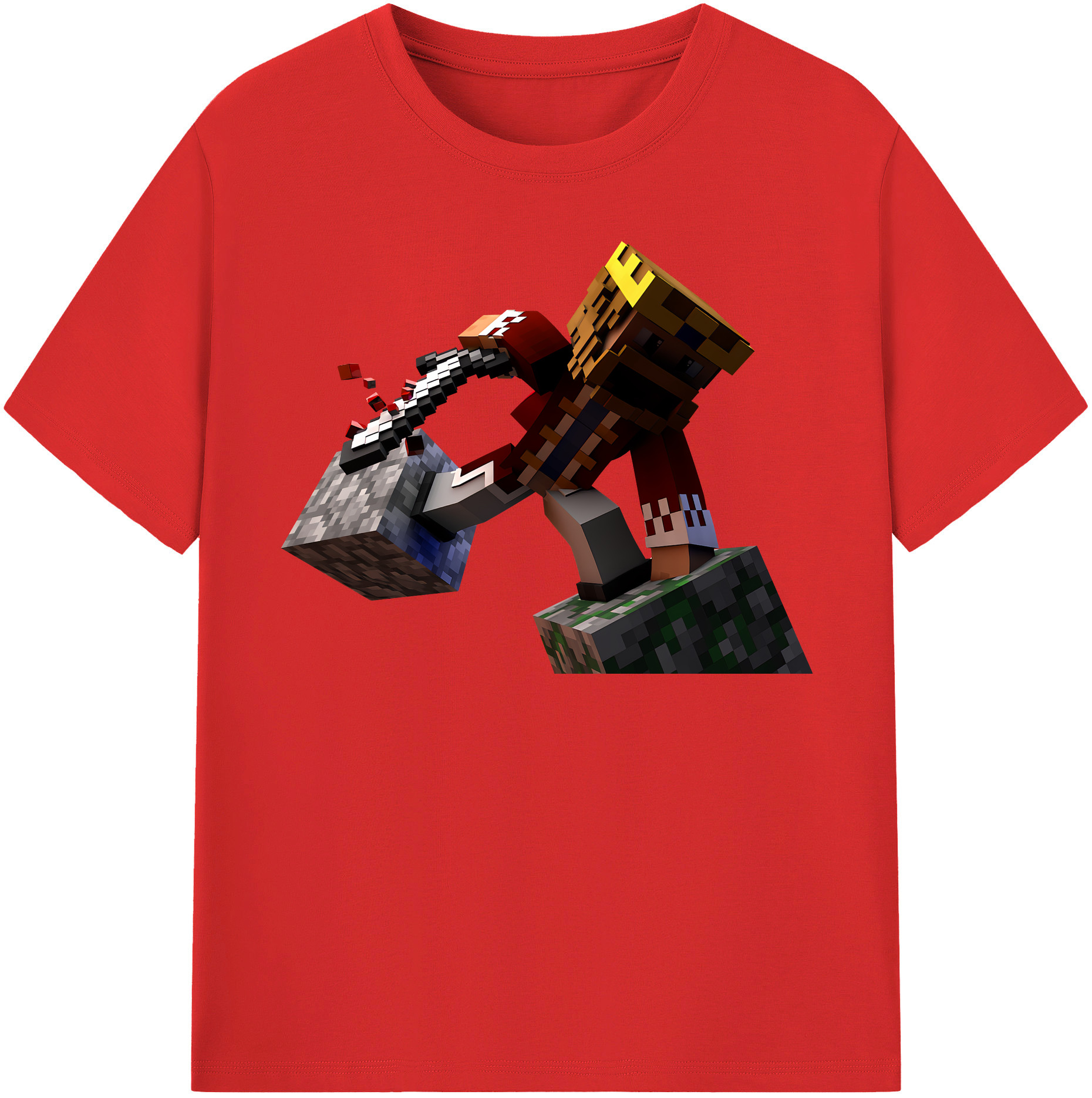 （画像用） マインクラフト ブロックの世界 Minecraft MC Block world 綿100％半袖Tシャツ（フロントプリント）