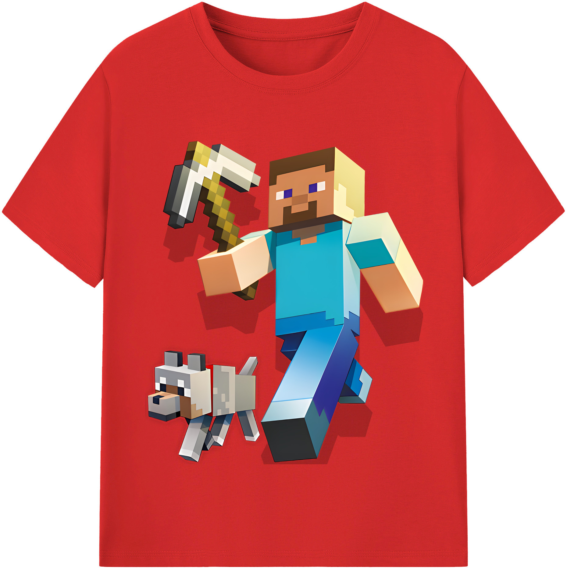 （画像用） マインクラフト ブロックの世界 Minecraft MC Block world 綿100％半袖Tシャツ（フロントプリント）