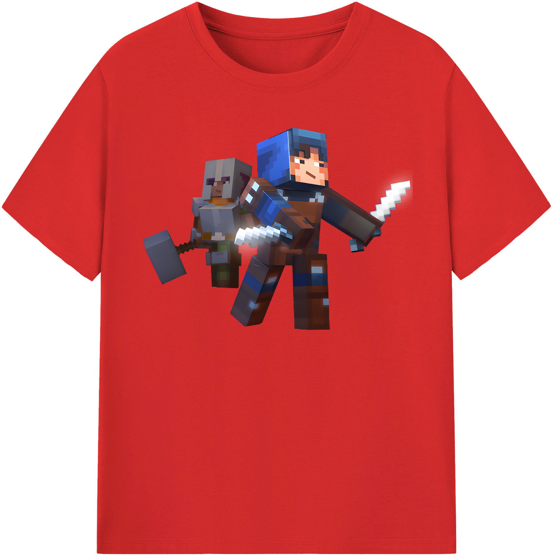 （画像用） マインクラフト ブロックの世界 Minecraft MC Block world 綿100％半袖Tシャツ（フロントプリント）