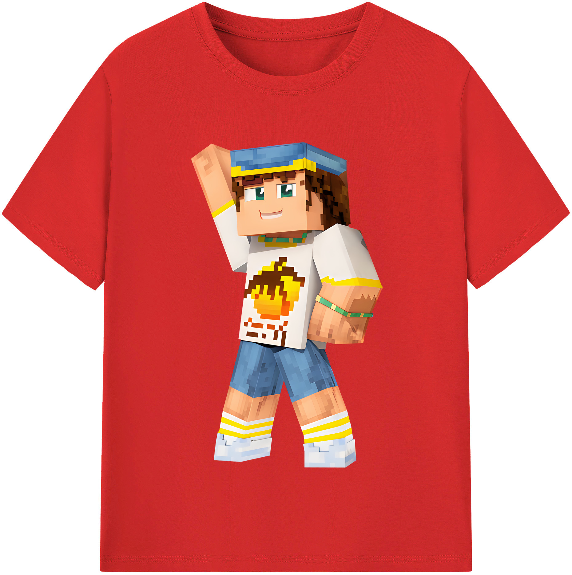 （画像用） マインクラフト ブロックの世界 Minecraft MC Block world 綿100％半袖Tシャツ（フロントプリント）