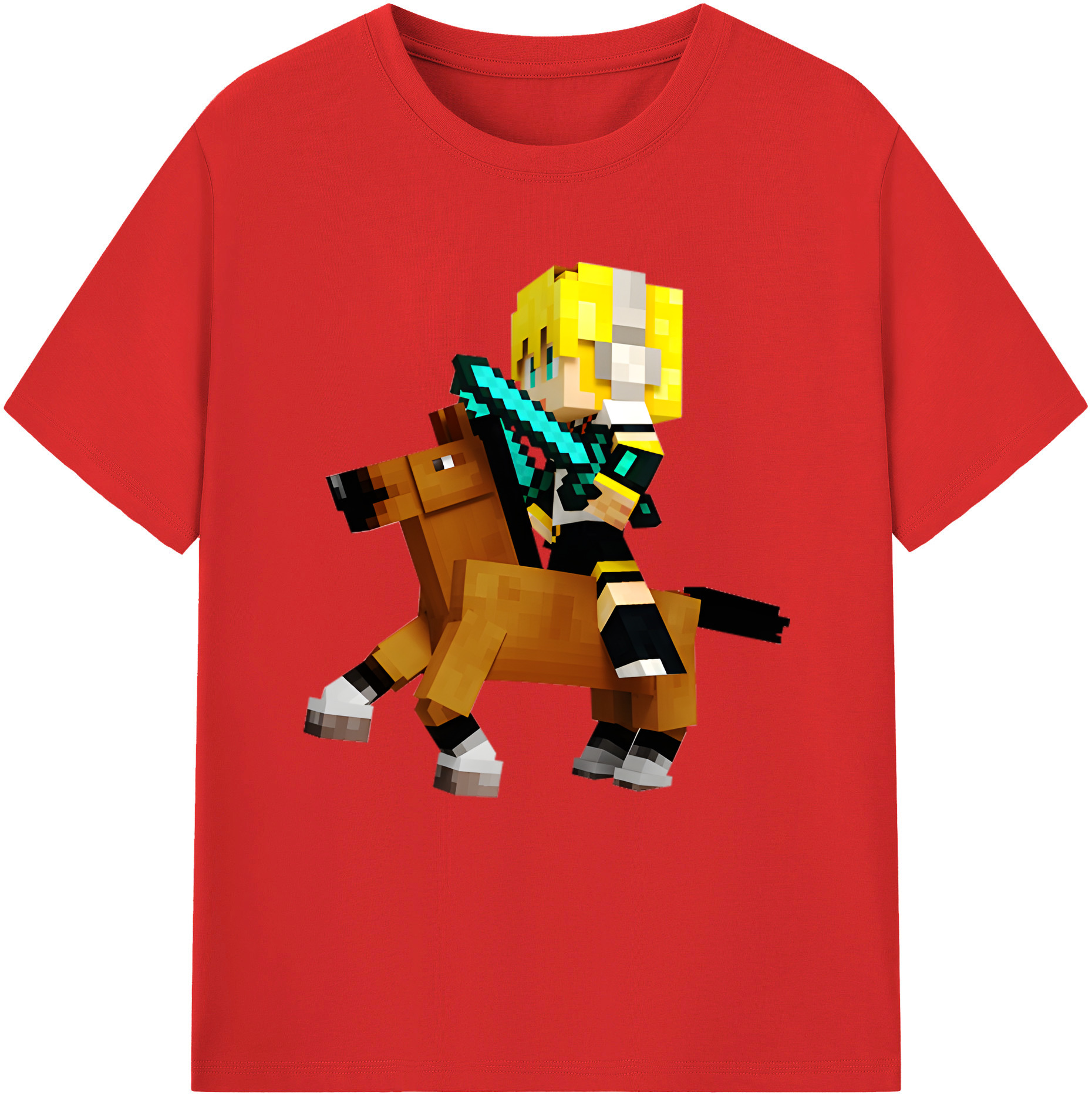 （画像用） マインクラフト ブロックの世界 Minecraft MC Block world 綿100％半袖Tシャツ（フロントプリント）