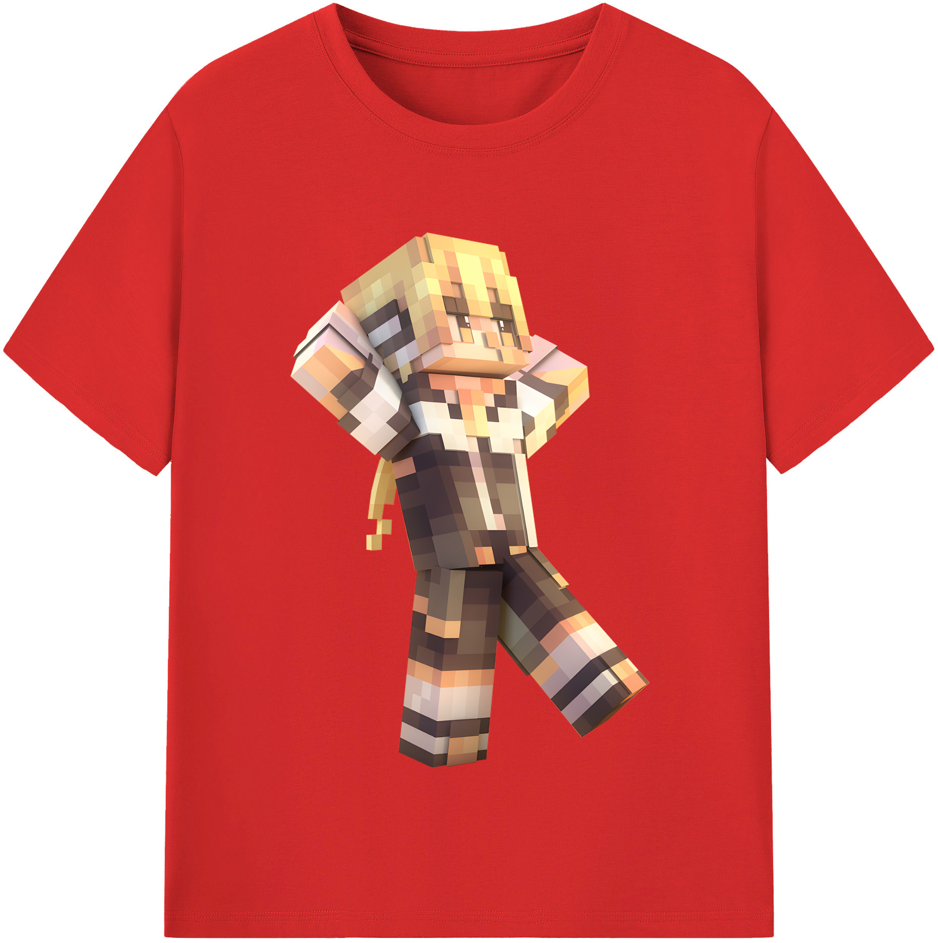 （画像用） マインクラフト ブロックの世界 Minecraft MC Block world 綿100％半袖Tシャツ（フロントプリント）