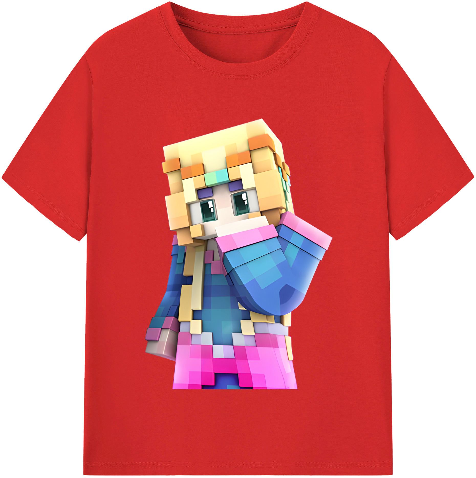 （画像用） マインクラフト ブロックの世界 Minecraft MC Block world 綿100％半袖Tシャツ（フロントプリント）