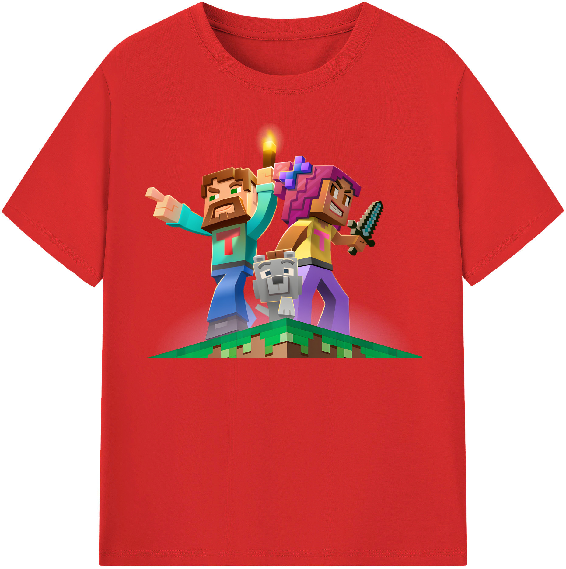 （画像用） マインクラフト ブロックの世界 Minecraft MC Block world 綿100％半袖Tシャツ（フロントプリント）