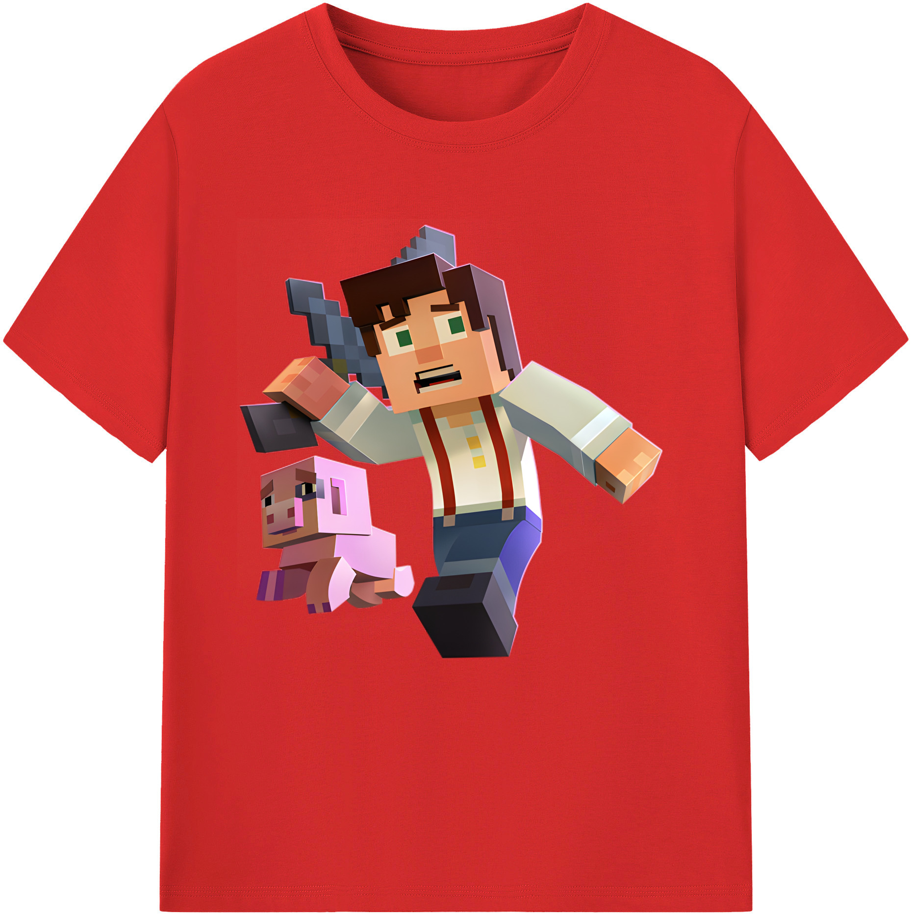 （画像用） マインクラフト ブロックの世界 Minecraft MC Block world 綿100％半袖Tシャツ（フロントプリント）