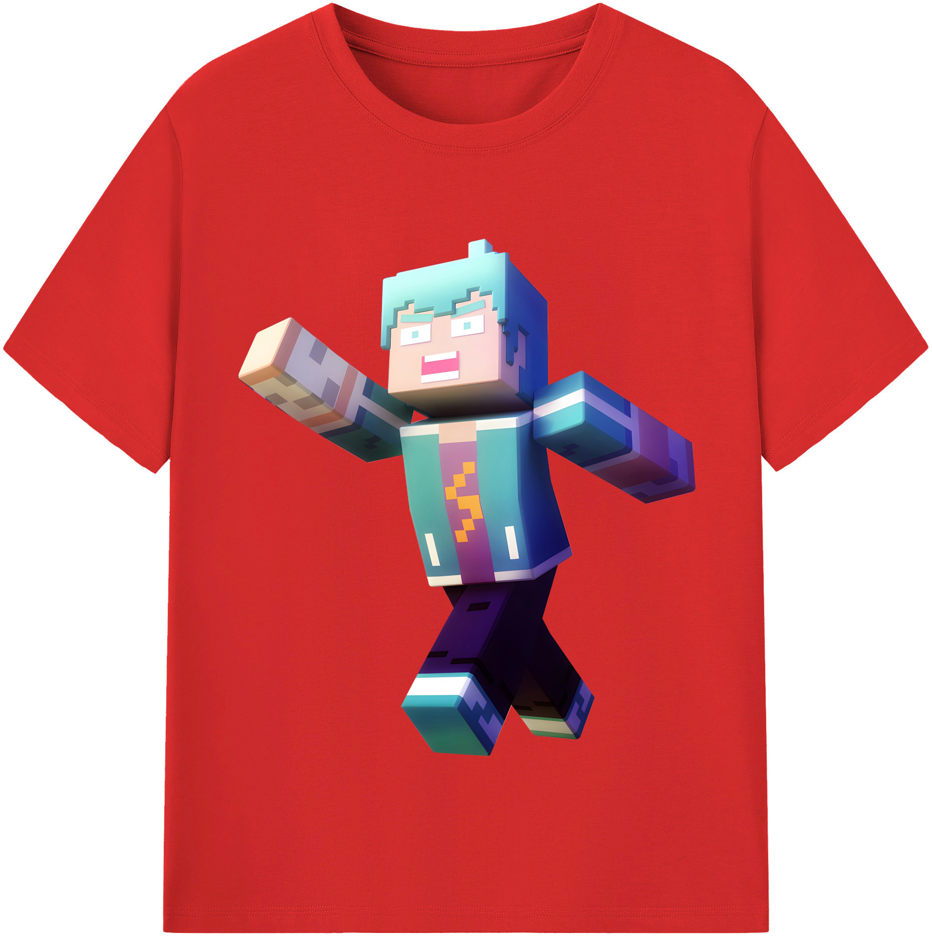 （画像用） マインクラフト ブロックの世界 Minecraft MC Block world 綿100％半袖Tシャツ（フロントプリント）