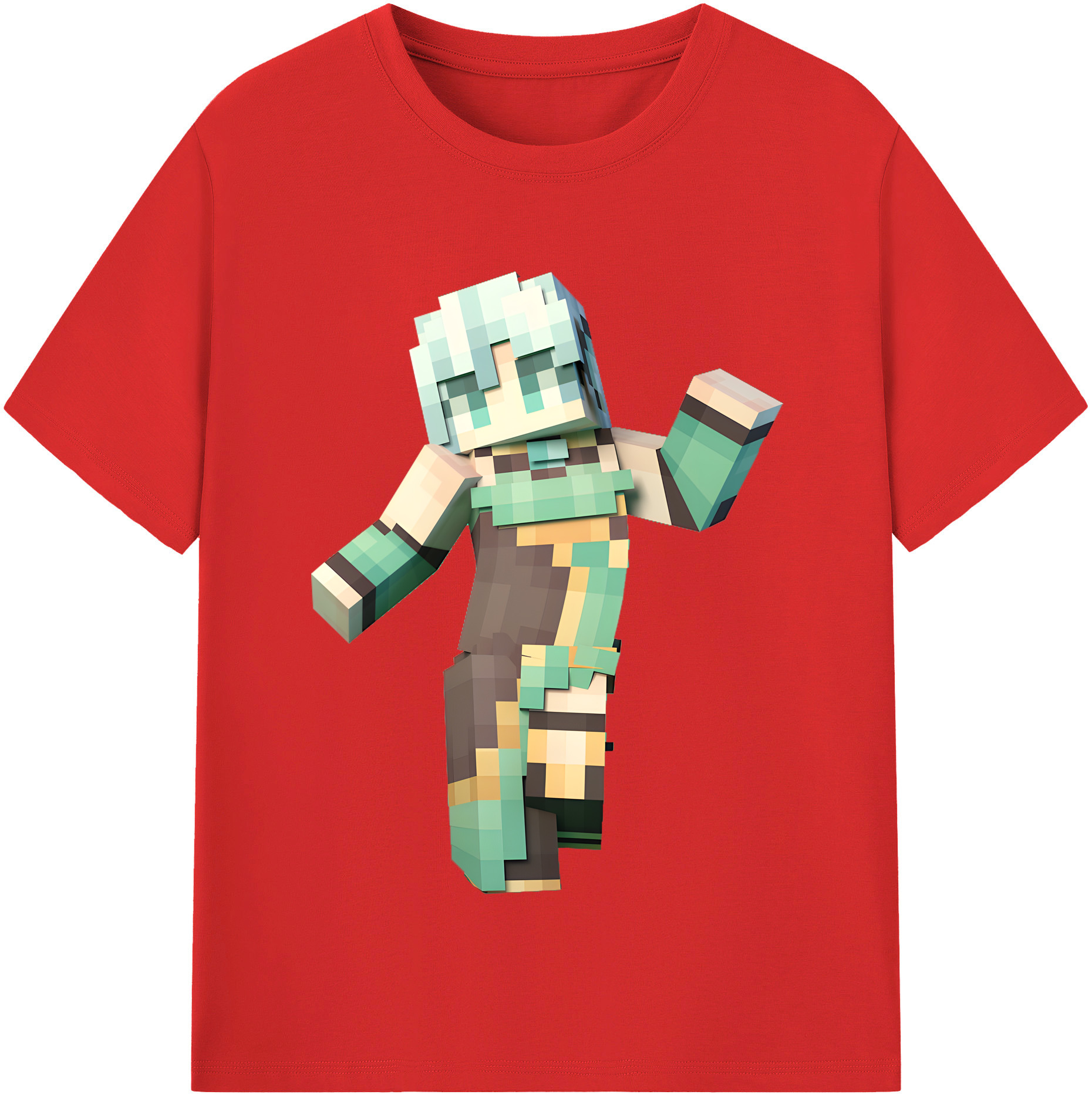 （画像用） マインクラフト ブロックの世界 Minecraft MC Block world 綿100％半袖Tシャツ（フロントプリント）