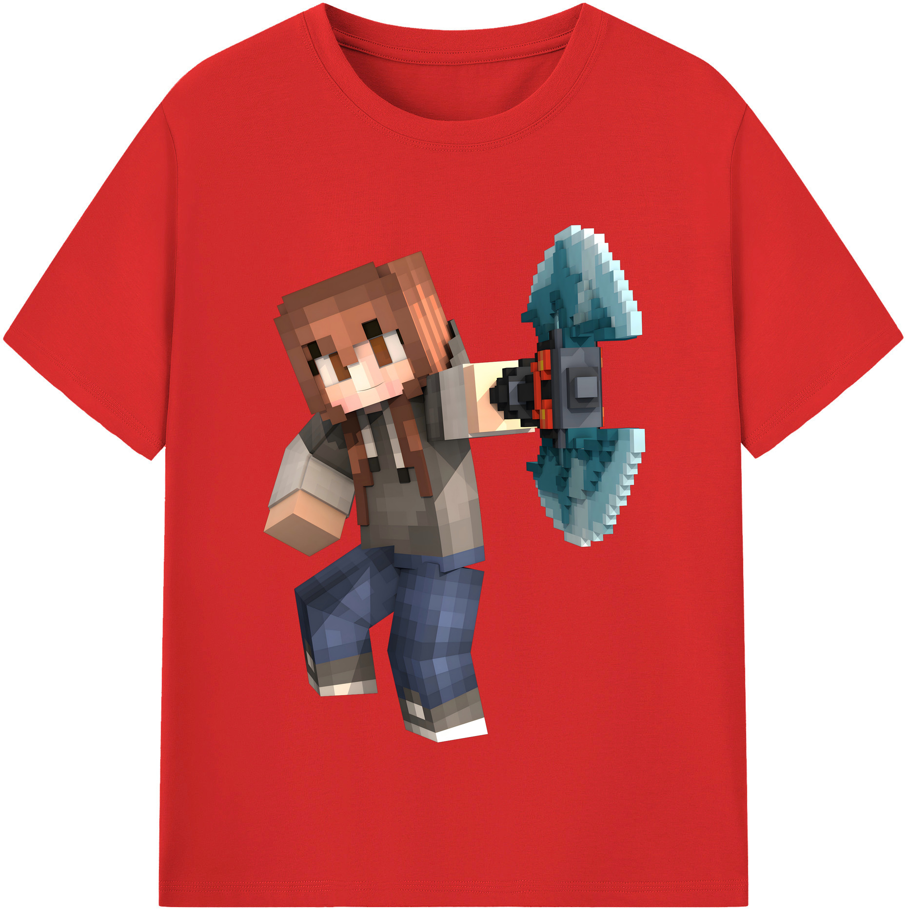 （画像用） マインクラフト ブロックの世界 Minecraft MC Block world 綿100％半袖Tシャツ（フロントプリント）