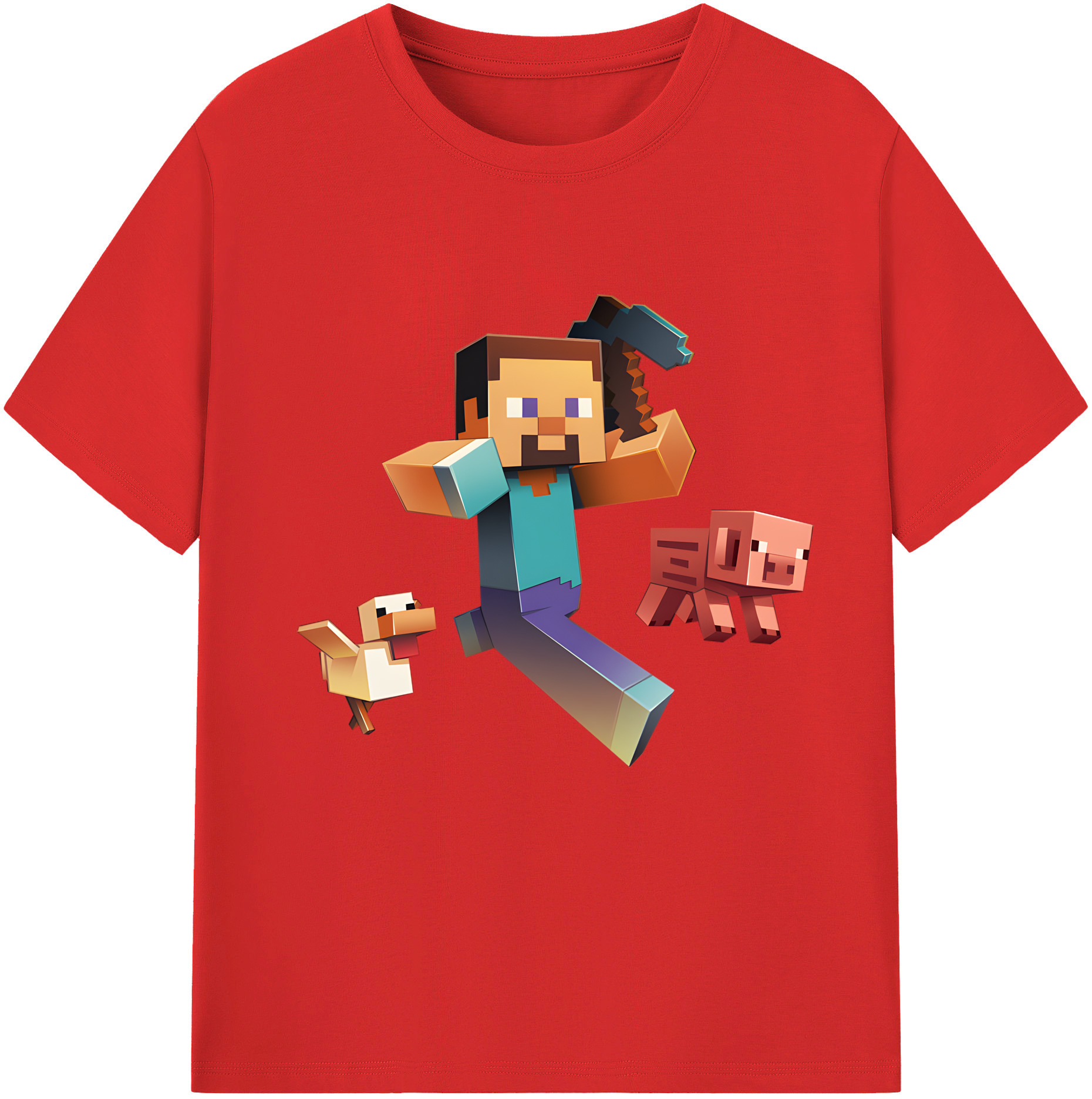（画像用） マインクラフト ブロックの世界 Minecraft MC Block world 綿100％半袖Tシャツ（フロントプリント）