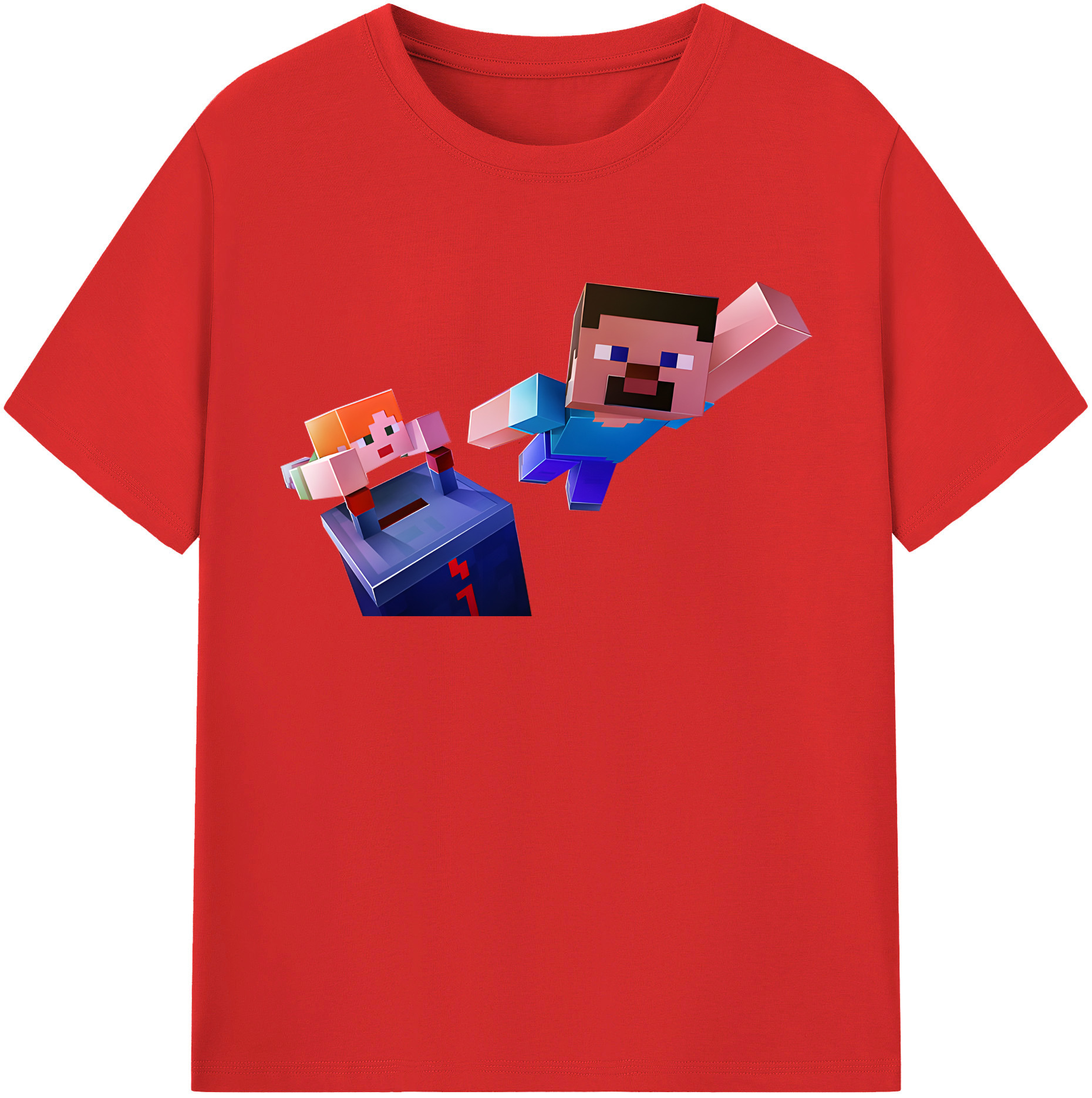 （画像用） マインクラフト ブロックの世界 Minecraft MC Block world 綿100％半袖Tシャツ（フロントプリント）
