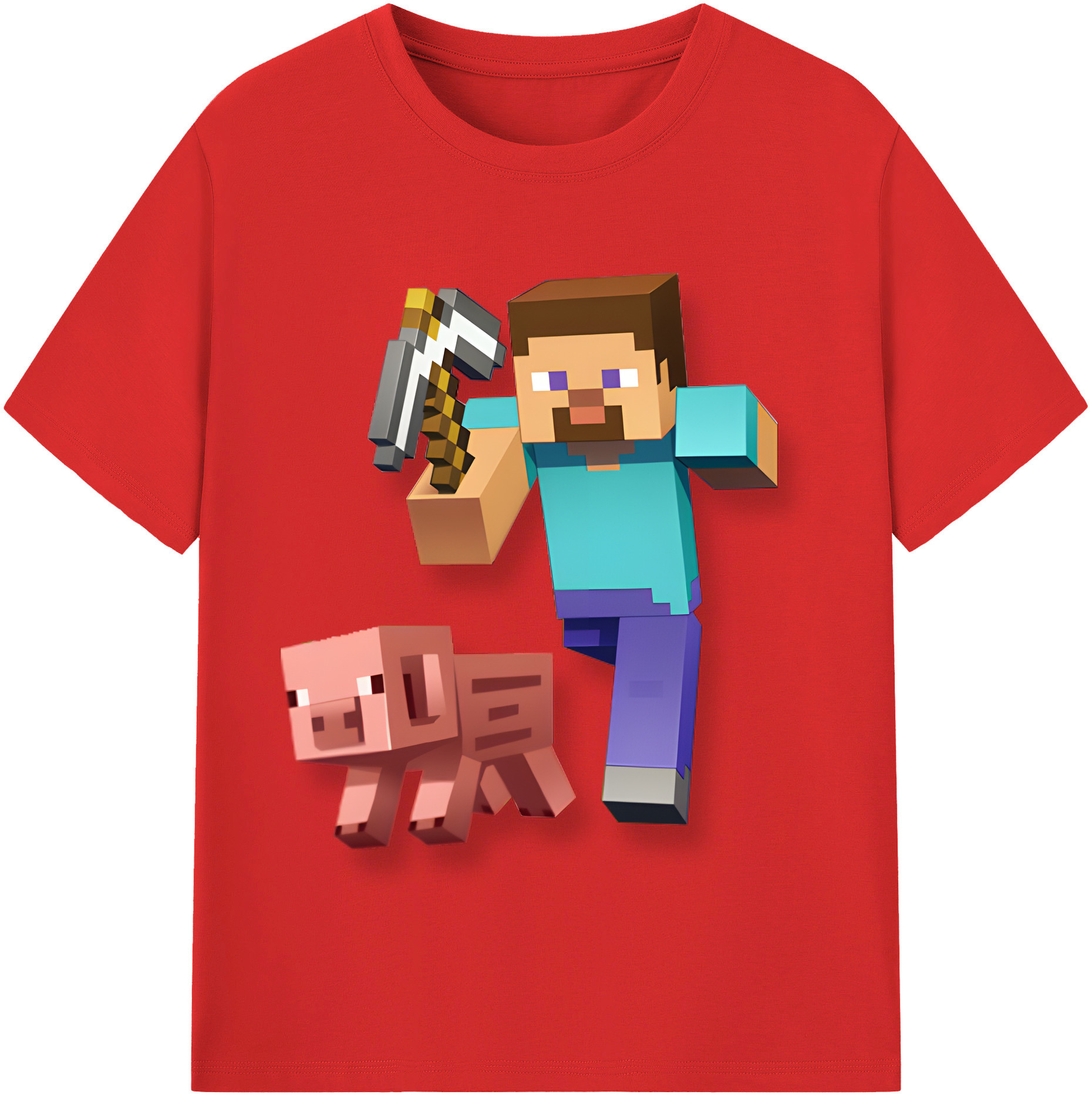 （画像用） マインクラフト ブロックの世界 Minecraft MC Block world 綿100％半袖Tシャツ（フロントプリント）