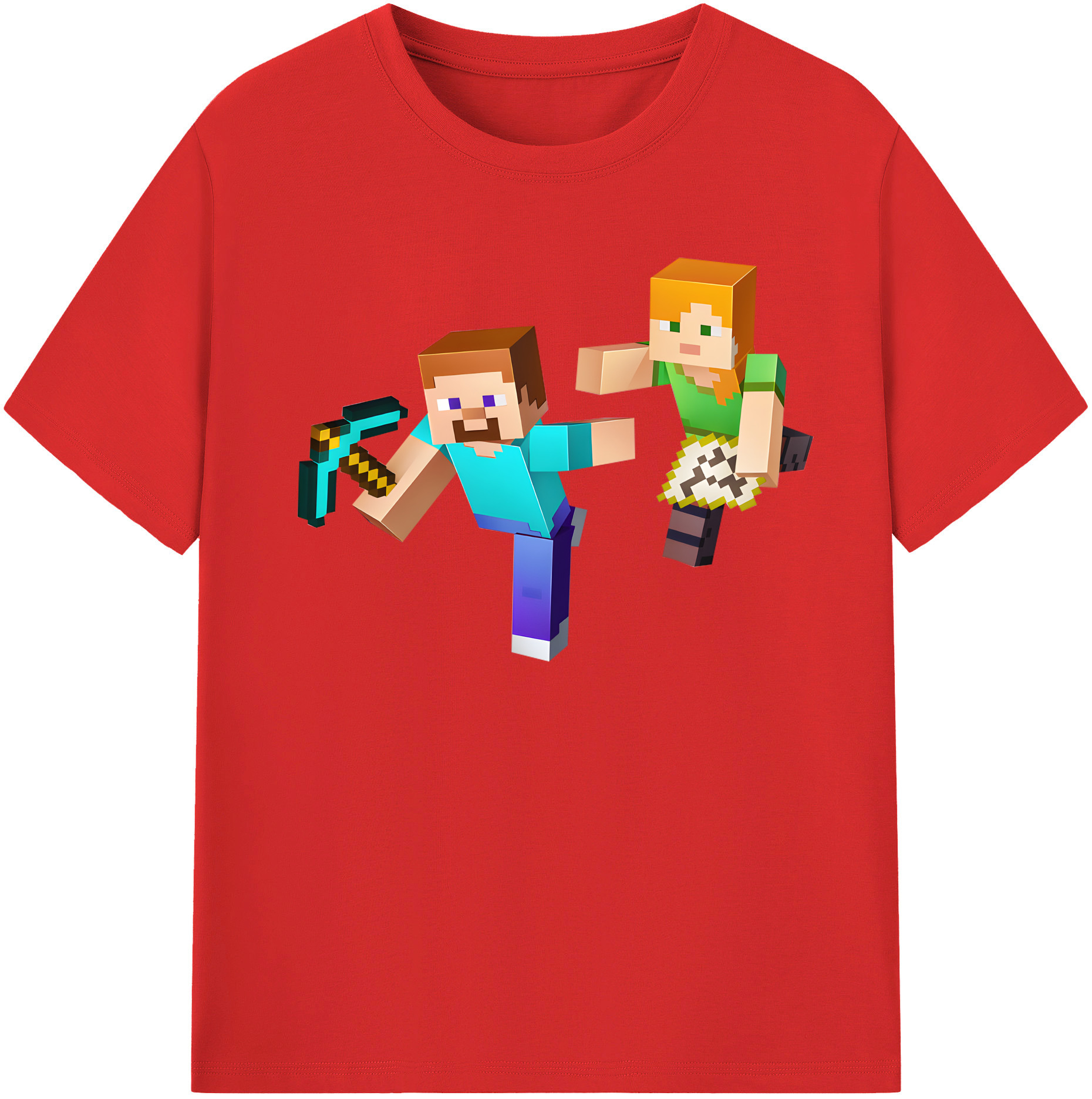 （画像用） マインクラフト ブロックの世界 Minecraft MC Block world 綿100％半袖Tシャツ（フロントプリント）