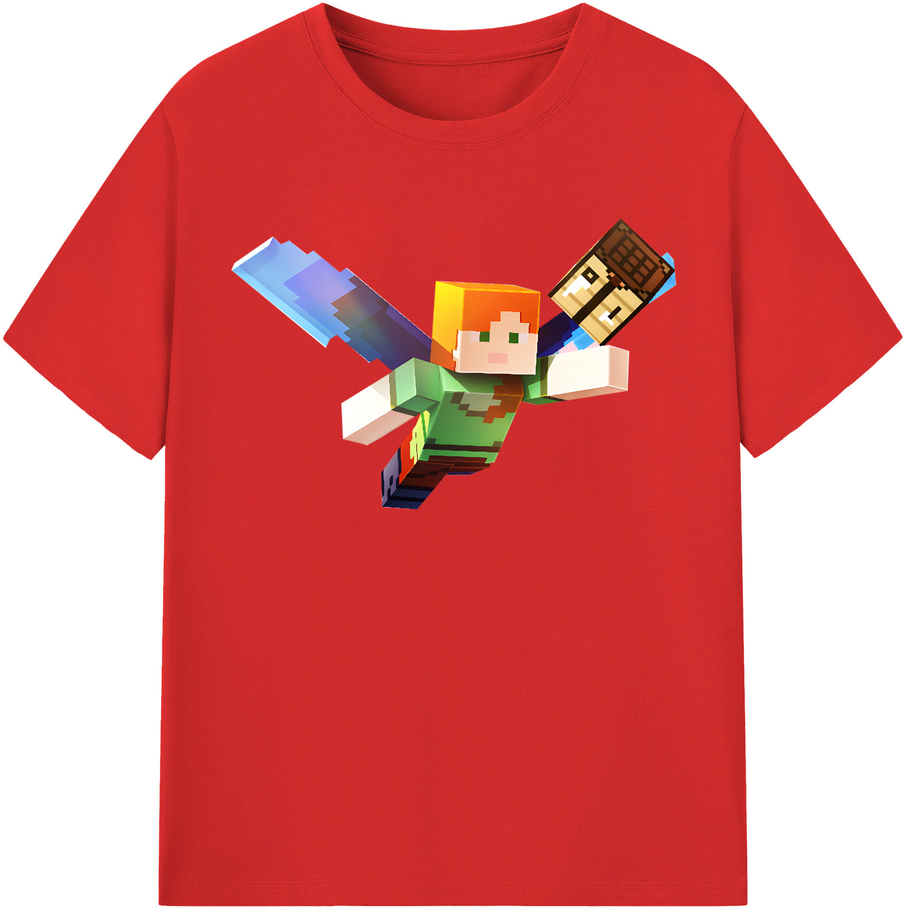 （画像用） マインクラフト ブロックの世界 Minecraft MC Block world 綿100％半袖Tシャツ（フロントプリント）